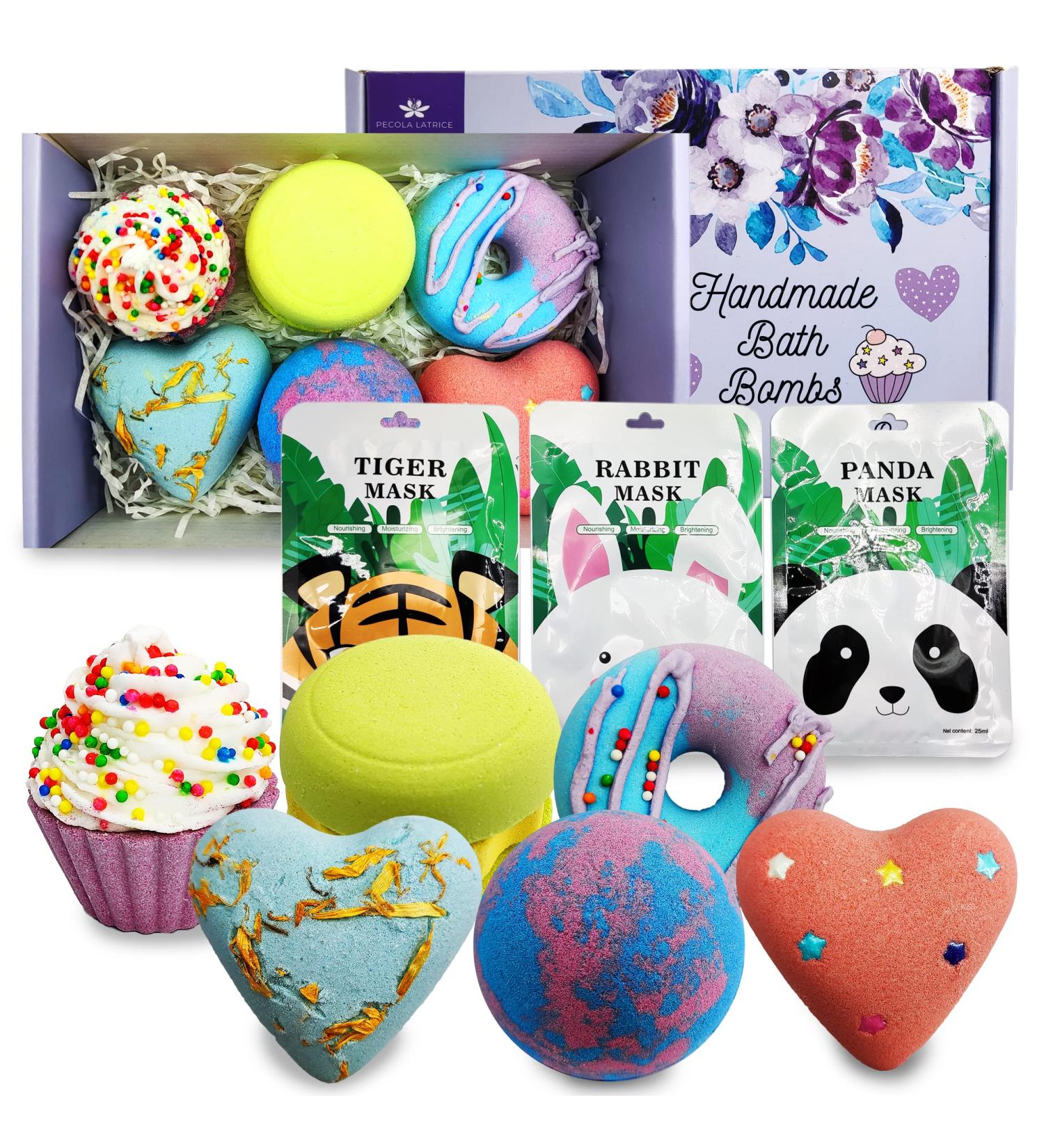 Bath Bombs 9-Piece Set with Shea Butter & Face Sheet Masks - Perfect Gift for Women, Kids, Birthdays, Holidays - Buy Online on GoSupps.com