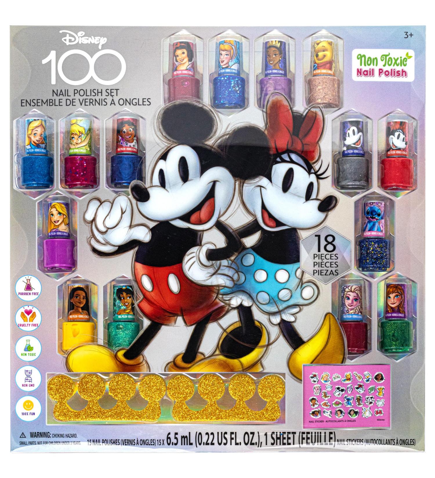 Disney 100 Non Toxic Nail Polish Set for Kids with Nail Stickers & Toe Spacers (18 pcs) | Girls Peelable Nail Varnish for Ages 3+ by Townley Girl - Buy Online on GoSupps.com