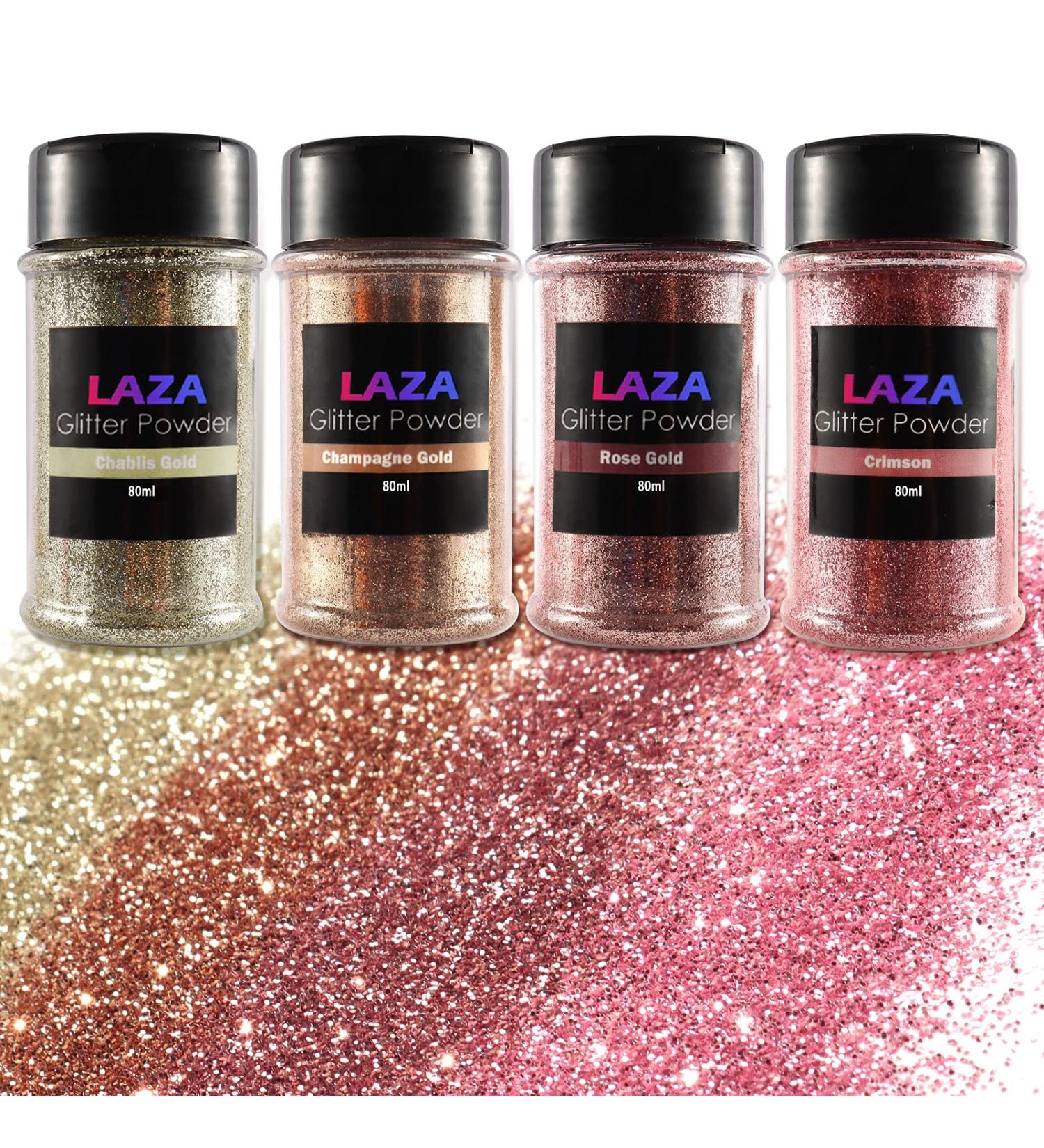 Laza Spring Ultra Fine Glitter Powder - 4 Colors 320ml Craft Sequins Rose Gold PET Extra Fine Glitter for Flowers, Nail Art, Epoxy Tumblers & Weddings - Pink Gold - Buy Online on GoSupps.com