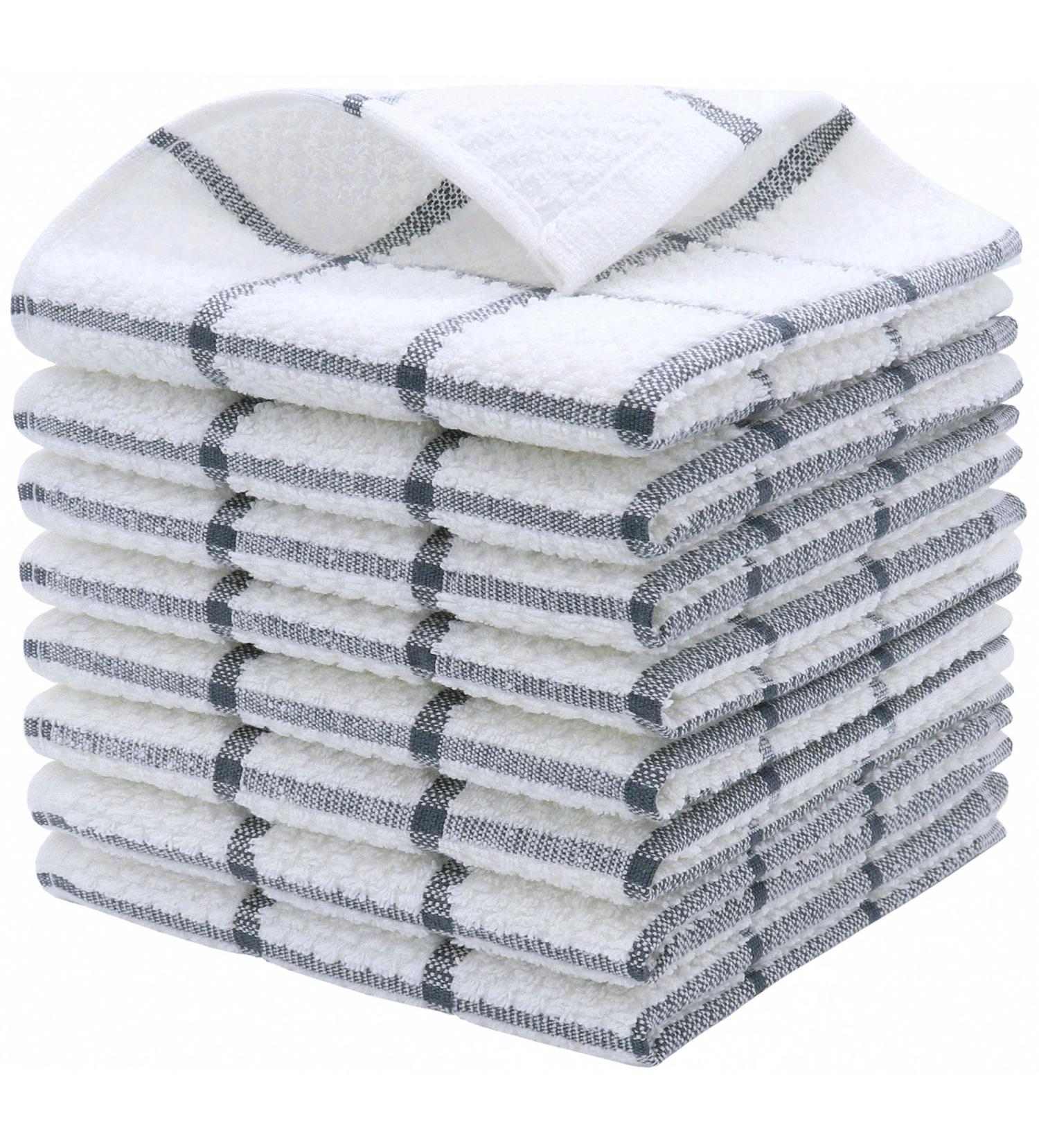 Cotton Grid Dish Cloths Terry Cleaning Rags 12 x 12 Inches Light and Soft Quick Drying - 8pc/Set (Grey) - Buy Online on GoSupps.com