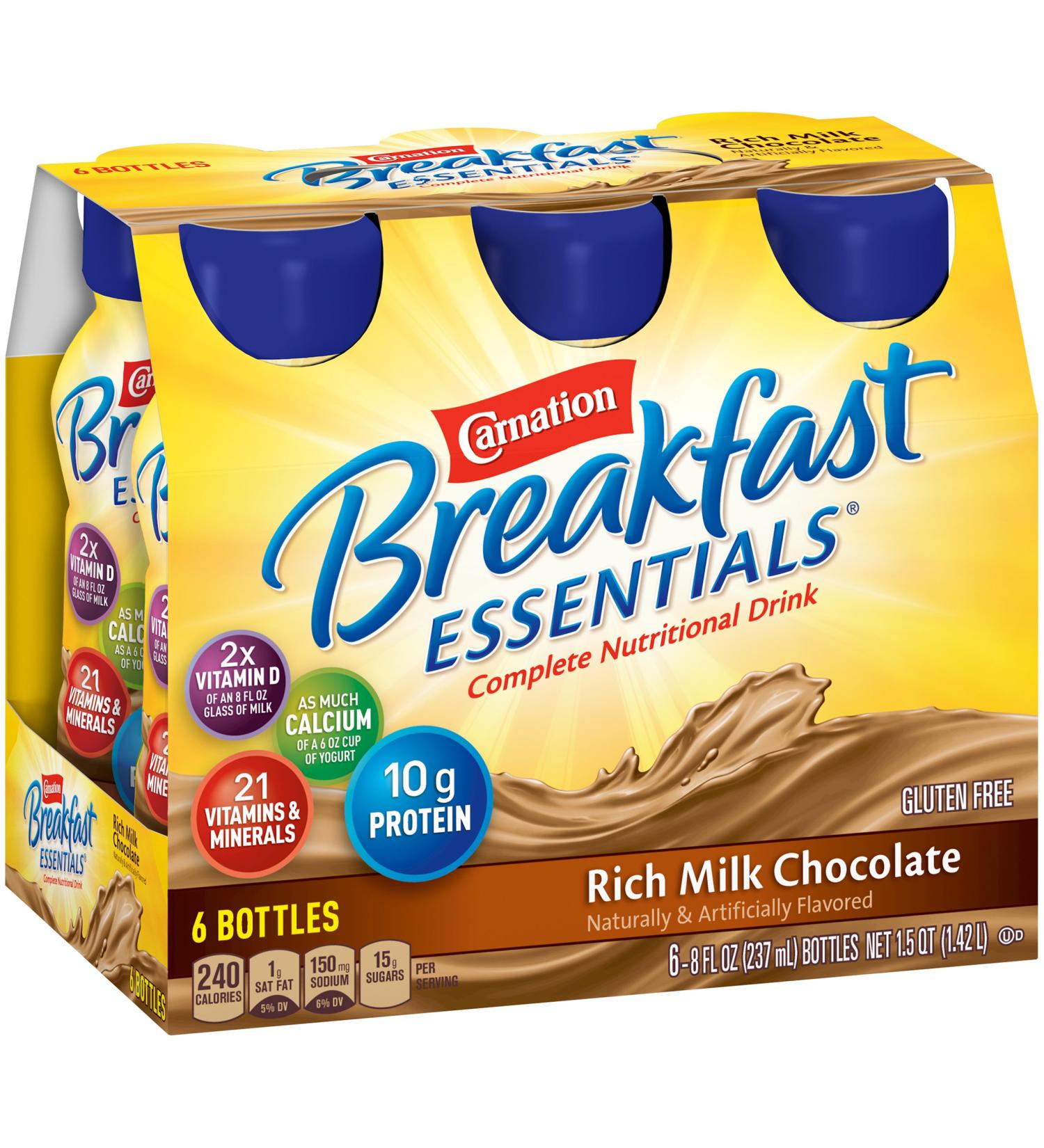 Carnation Breakfast Essentials Rich Milk Chocolate Ready-to-Drink 8 FL OZ Bottle (Pack of 6) - Buy Online on GoSupps.com