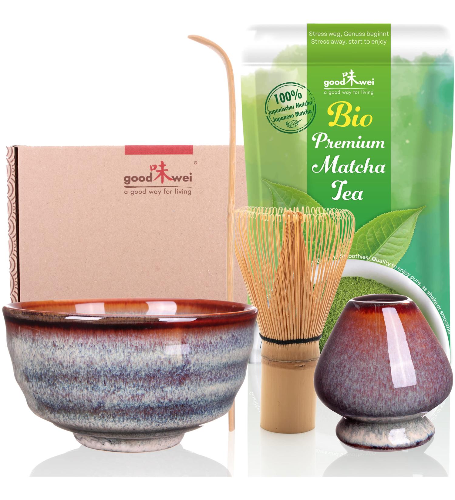 Goodwei Matcha Complete Set - Organic Uji Matcha Tea & 180ml Ceramic Bowl | Shop Internationally - Buy Online on GoSupps.com