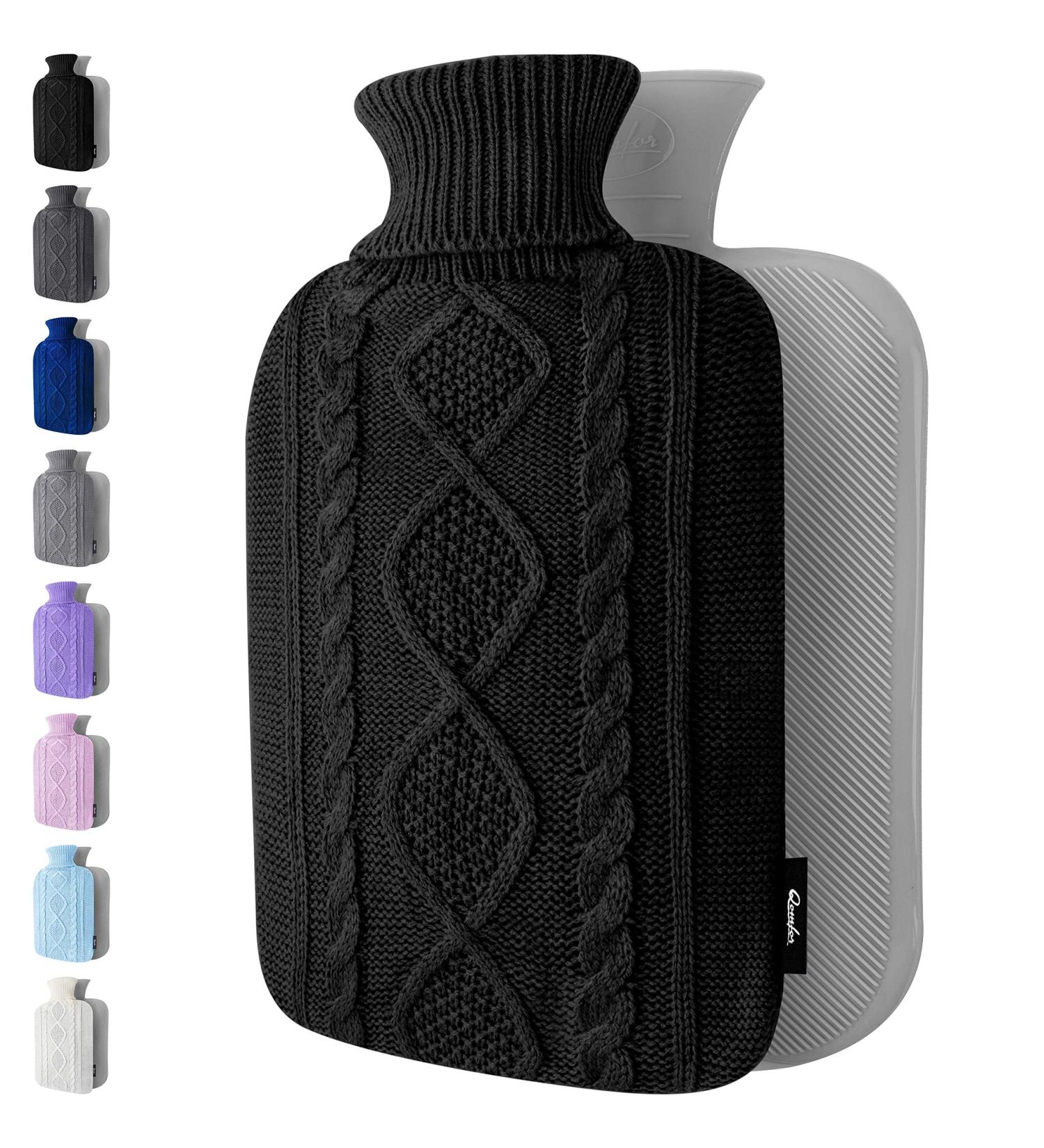 Premium Soft Knitted Cover Hot Water Bottle - 1.8l Large Capacity for Pain Relief and Cosy Nights - Great Gift for Women (Black) - Buy Online on GoSupps.com