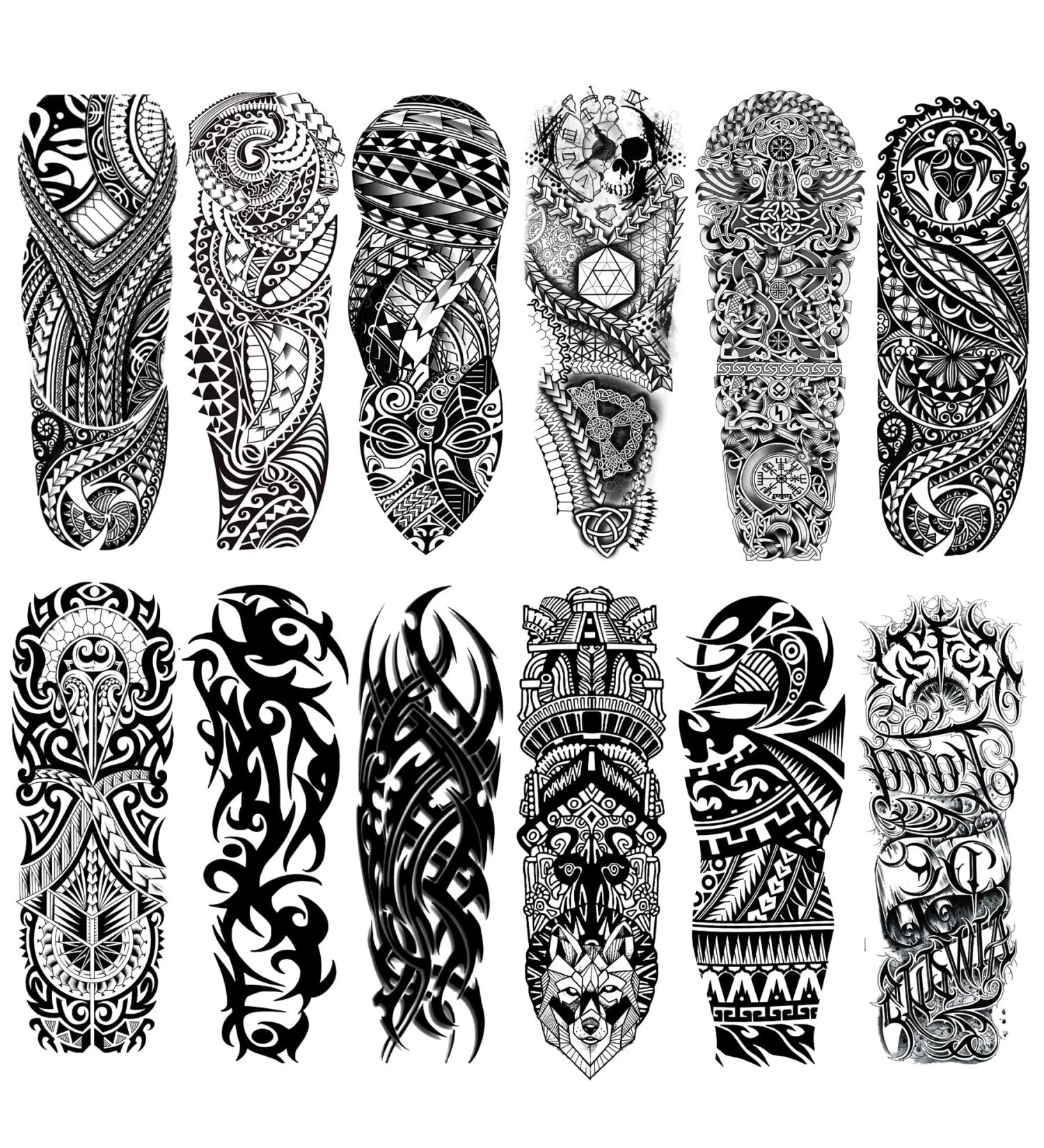 Kotbs Waterproof Black Totem Arm Sleeve Temporary Tattoos Set - 12 Sheets - Buy Online on GoSupps.com