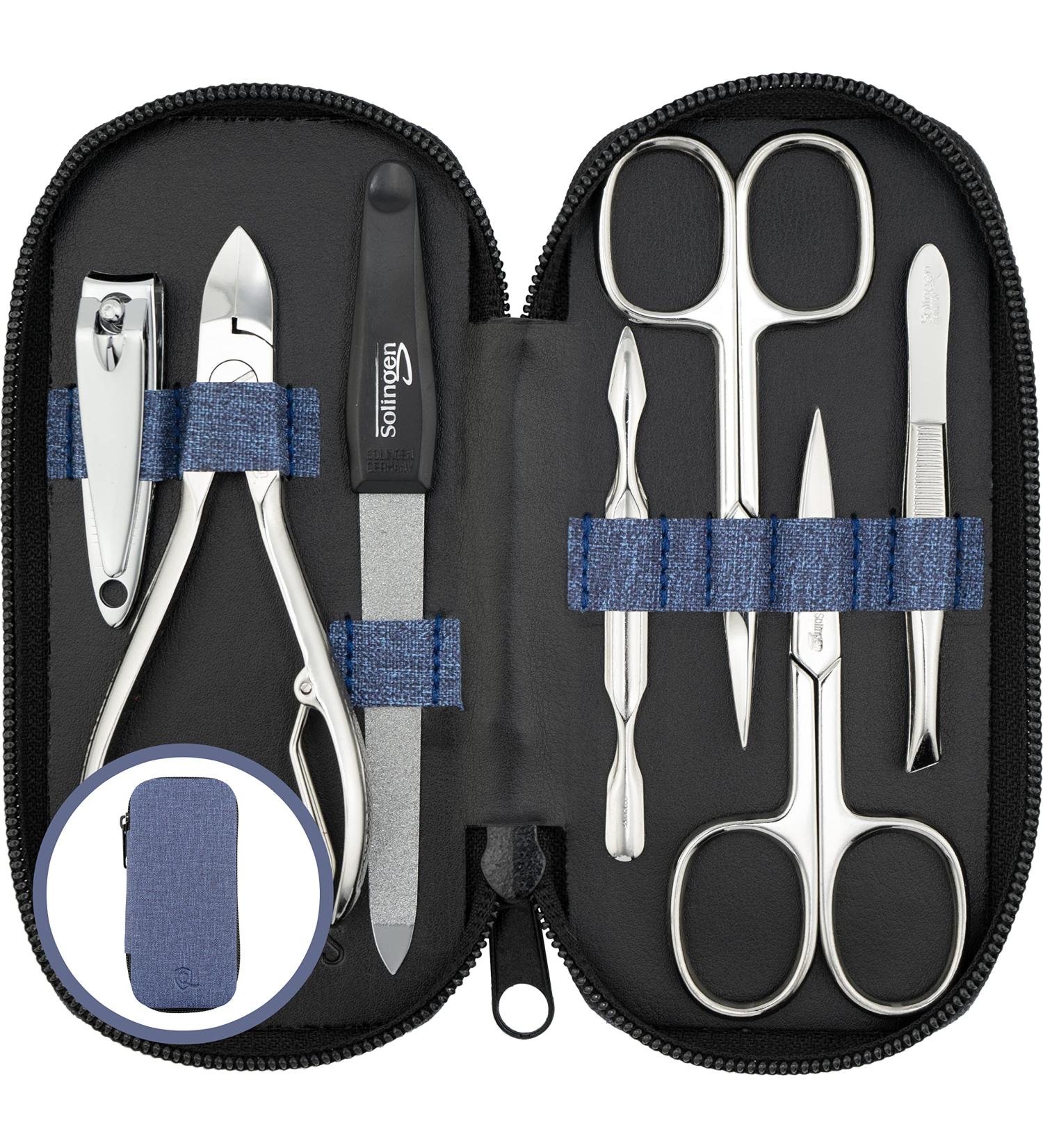 Marqus 7-Piece Manicure Set for Men & Women - Solingen Quality Nail Care with Tongs - Stylish Synthetic Leather Case - Made in Germany - Buy Online on GoSupps.com