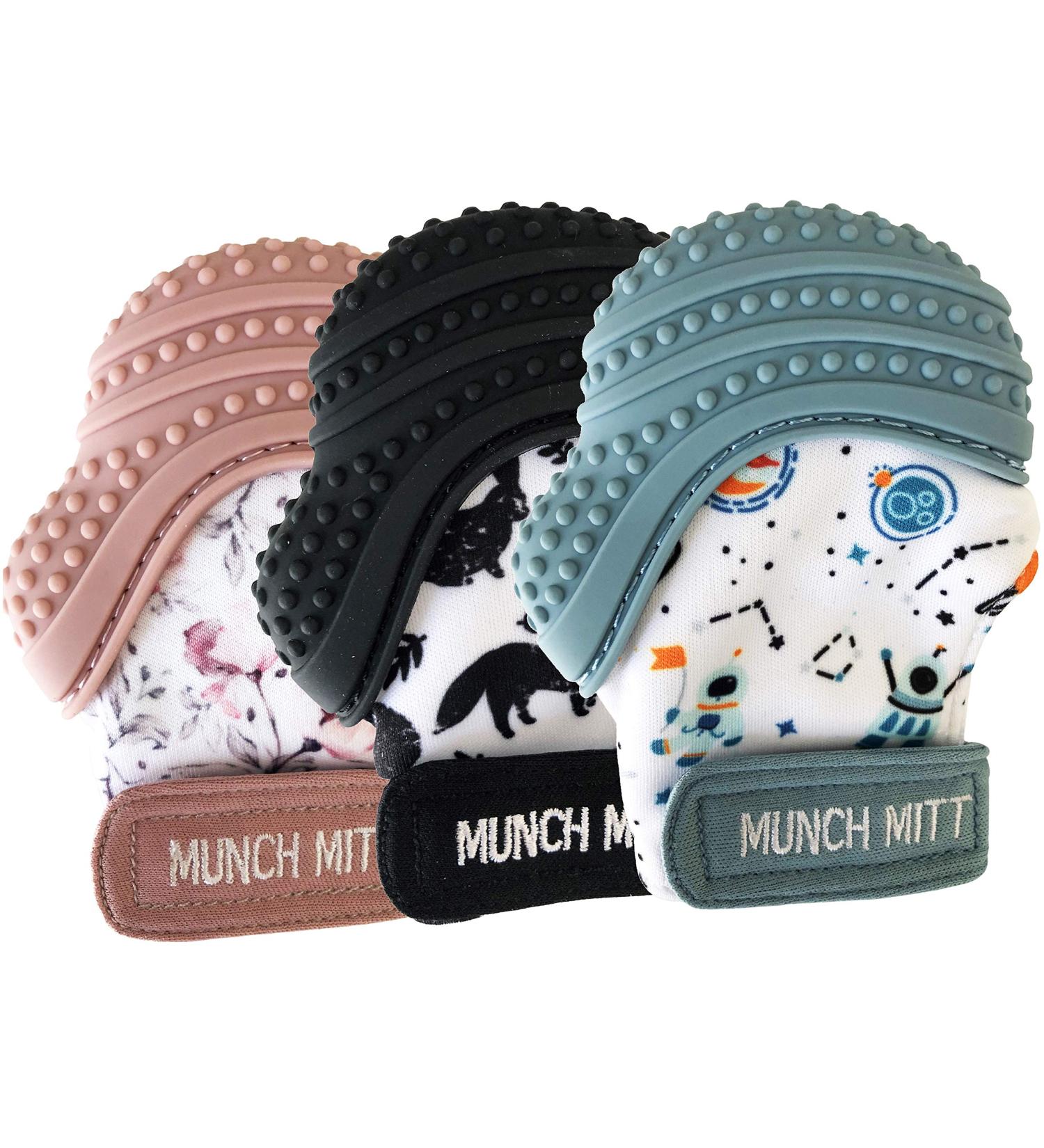 Malarkey Kids Munch Mitt 3-Pack | Baby Teething Mitten Set for Aching Gums (Night Forest, Spring Flower, Outer Space) - Buy Online on GoSupps.com