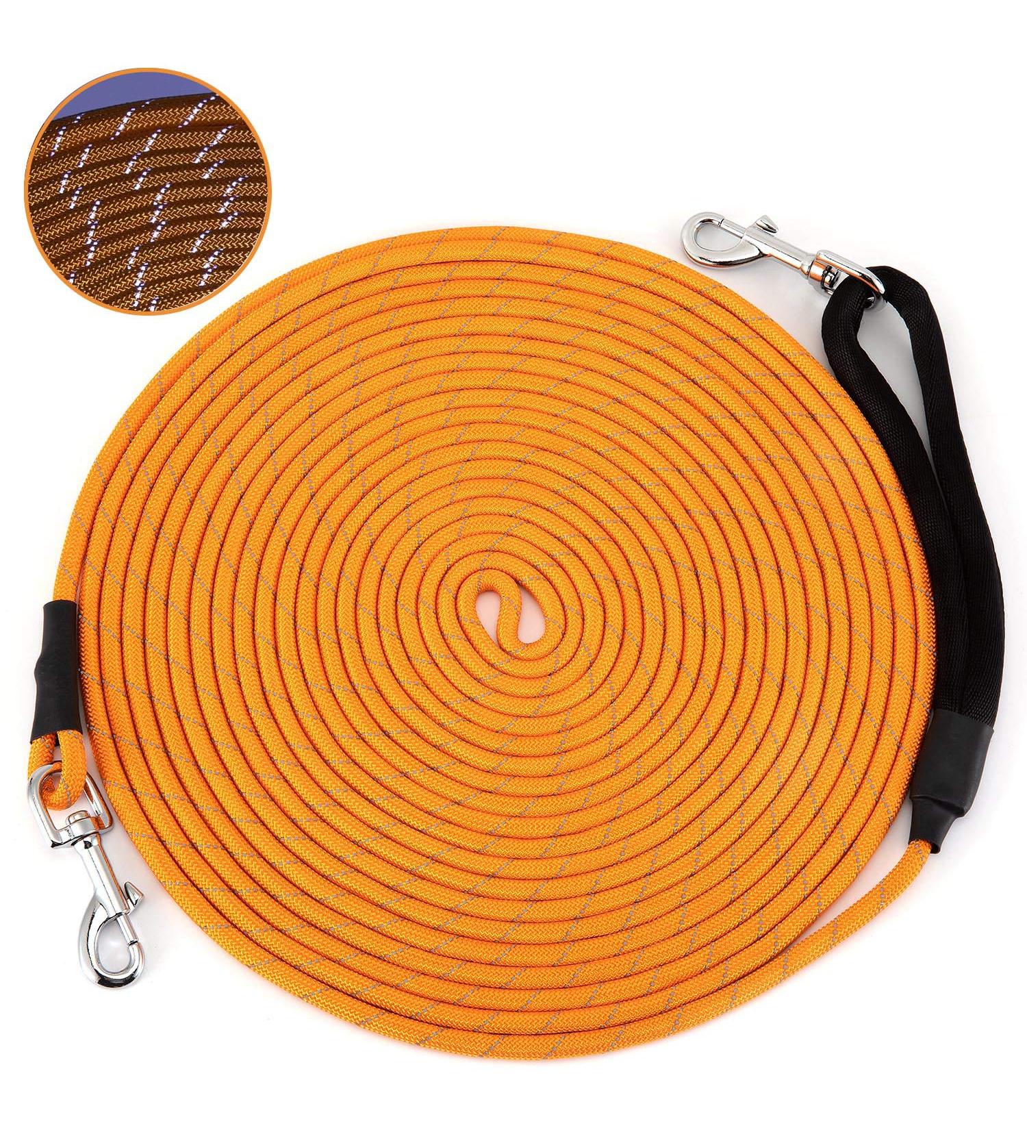 Track Line for Dogs - 5m/10m/15m Reflective Tow Leash with Hand Loop & 2 Carabiner Hooks | Robust Braided Training Line for Small to Large Dogs - L-Length 15m Orange - Buy Online on GoSupps.com