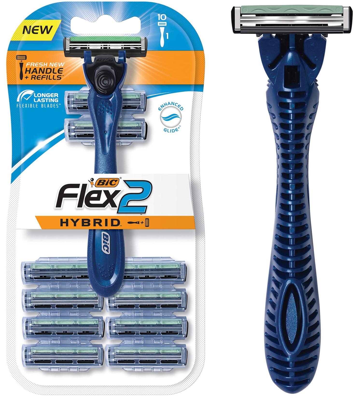 BIC Flex 2 Hybrid Men's Twin Blade Razor Set - 1 Handle, 10 Cartridges - Buy Online on GoSupps.com
