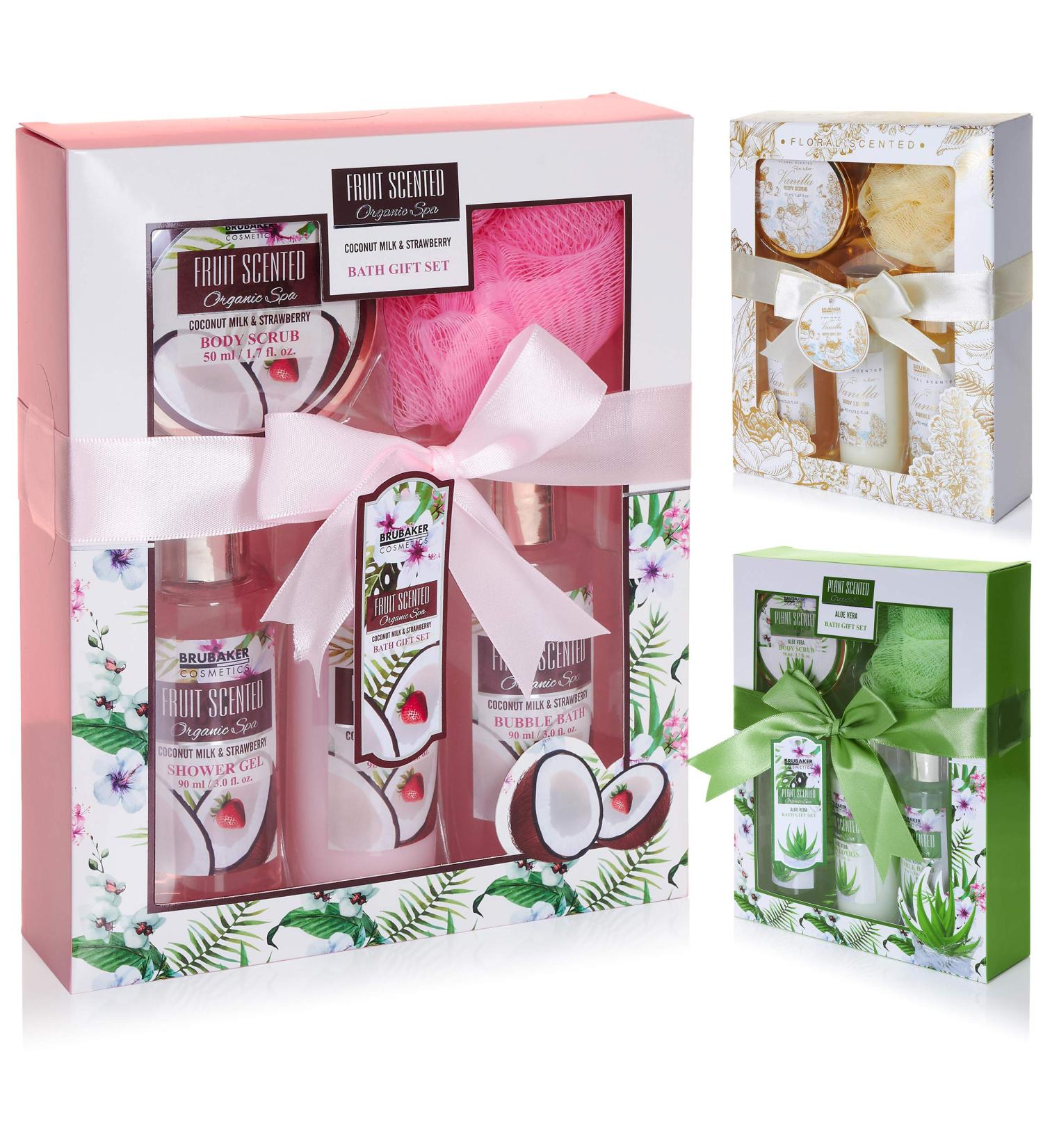 BRUBAKER 5-Piece Bath and Shower Set - Coconut & Strawberry Fragrance Gift Set - International Shipping Available - Buy Online on GoSupps.com