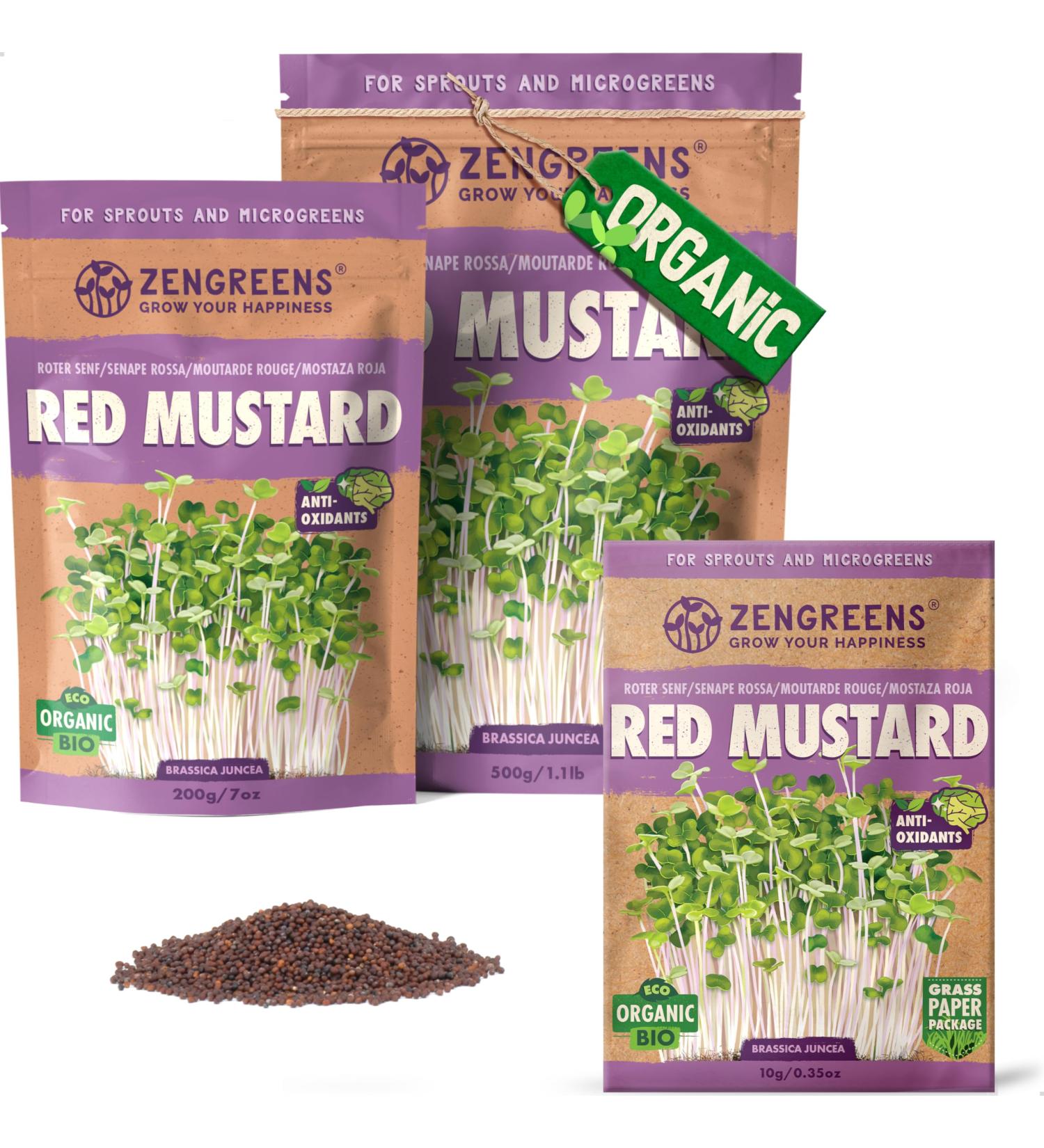 ZenGreens - Organic Red Mustard Seeds - Choose between 10g 200g and 500g - Red mustard seeds with a high g content - Buy Online on GoSupps.com