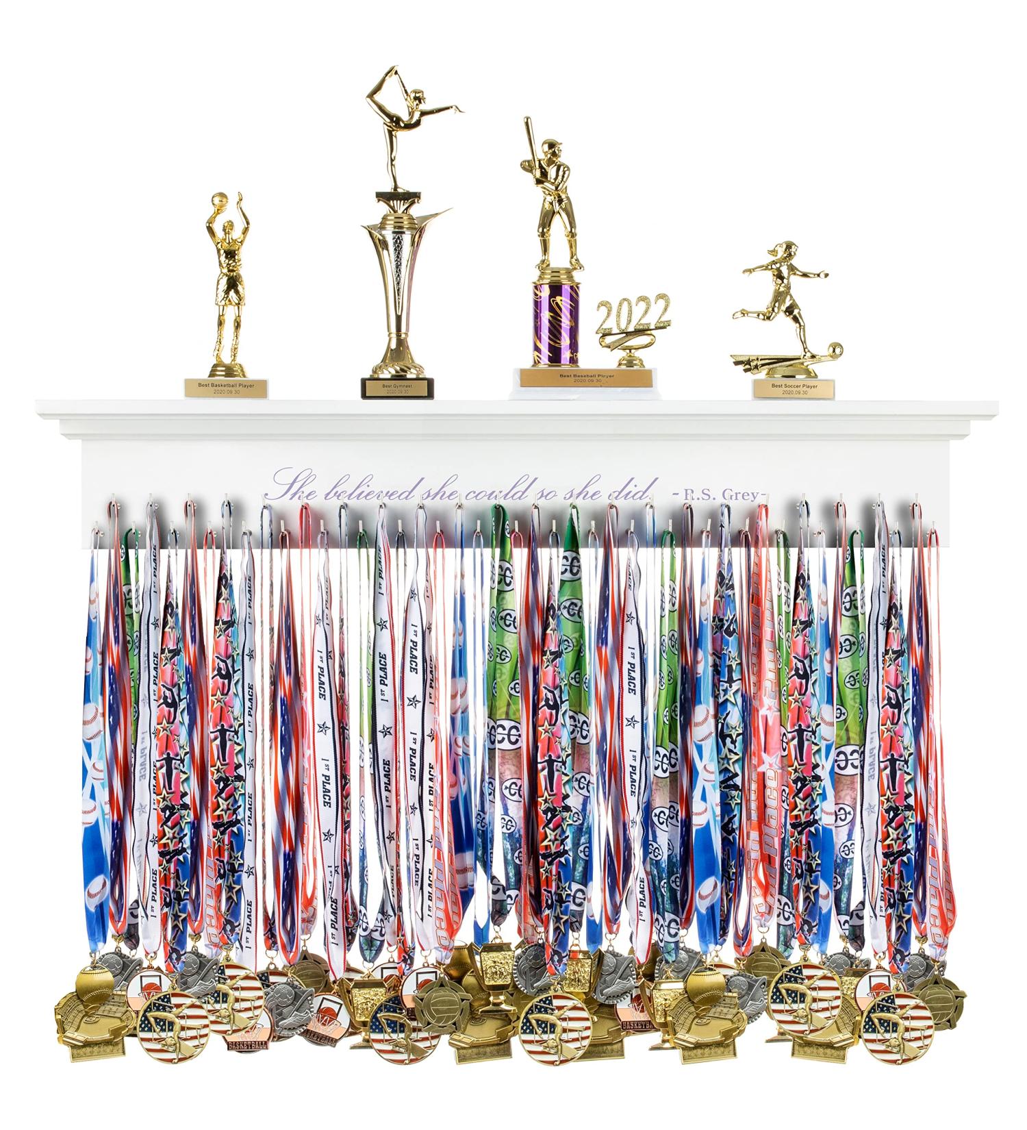 Girls' 3FT White Medal Hanger, Trophy Shelf & Ribbon Holder - Strong Hooks for Sports Awards Display - Buy Online on GoSupps.com