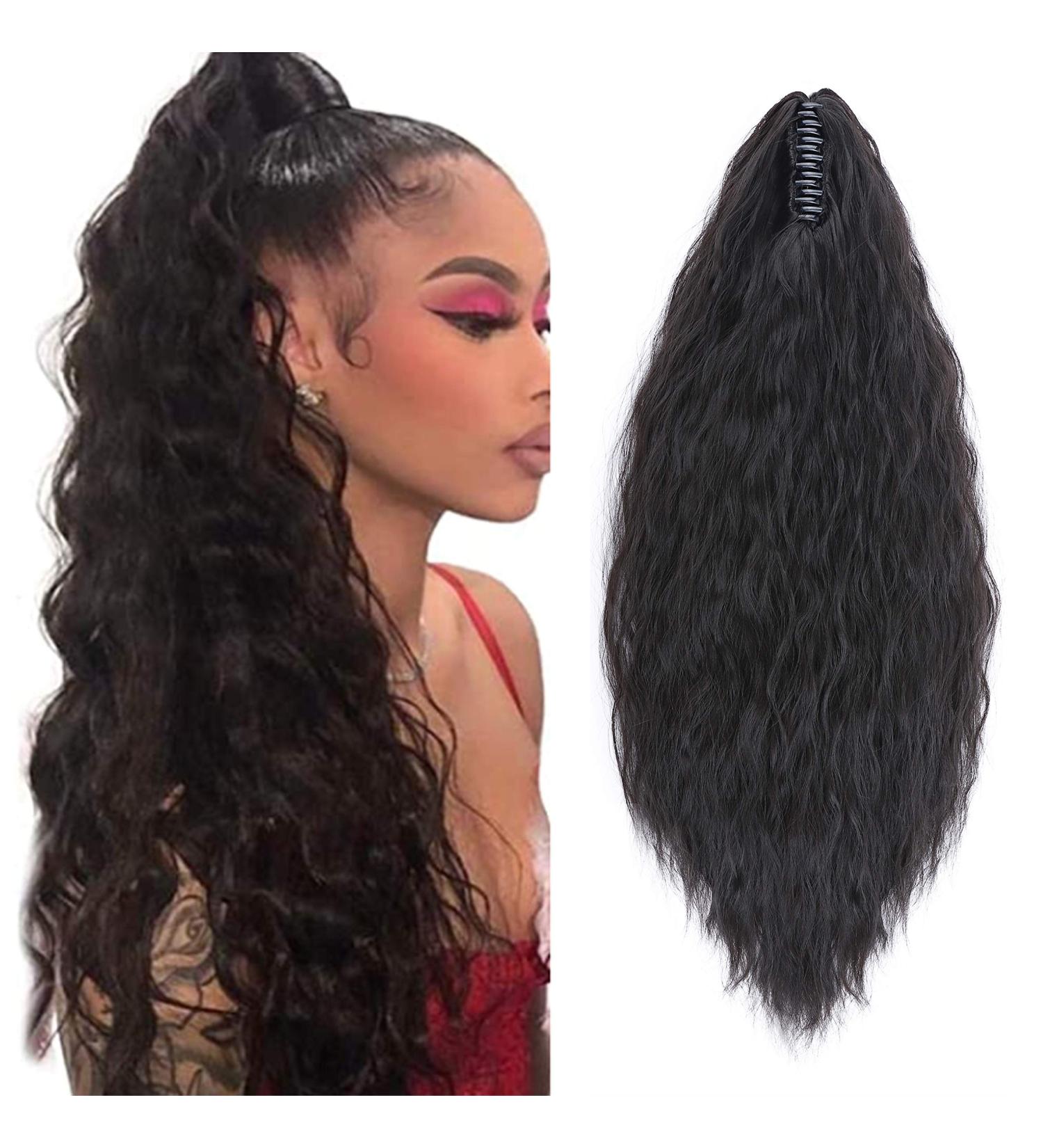 Ponytail Extension - 24 Natural Black Wavy Hair Piece with Clip Realistic Braid Hair Extensions for Women - Buy Online on GoSupps.com
