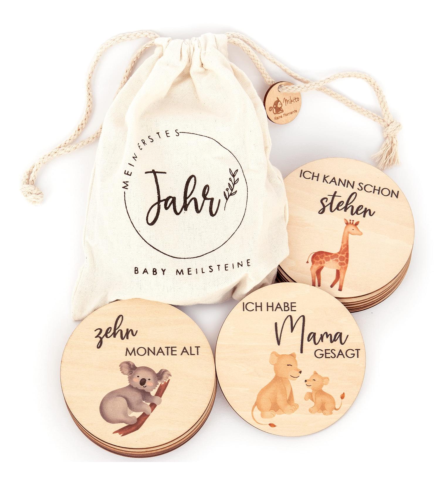 Wood Milestone Cards for Babies 30 Colorful Animal-Printed Wooden Slices | Perfect Gift for Birth & Baby Showers - Buy Online on GoSupps.com