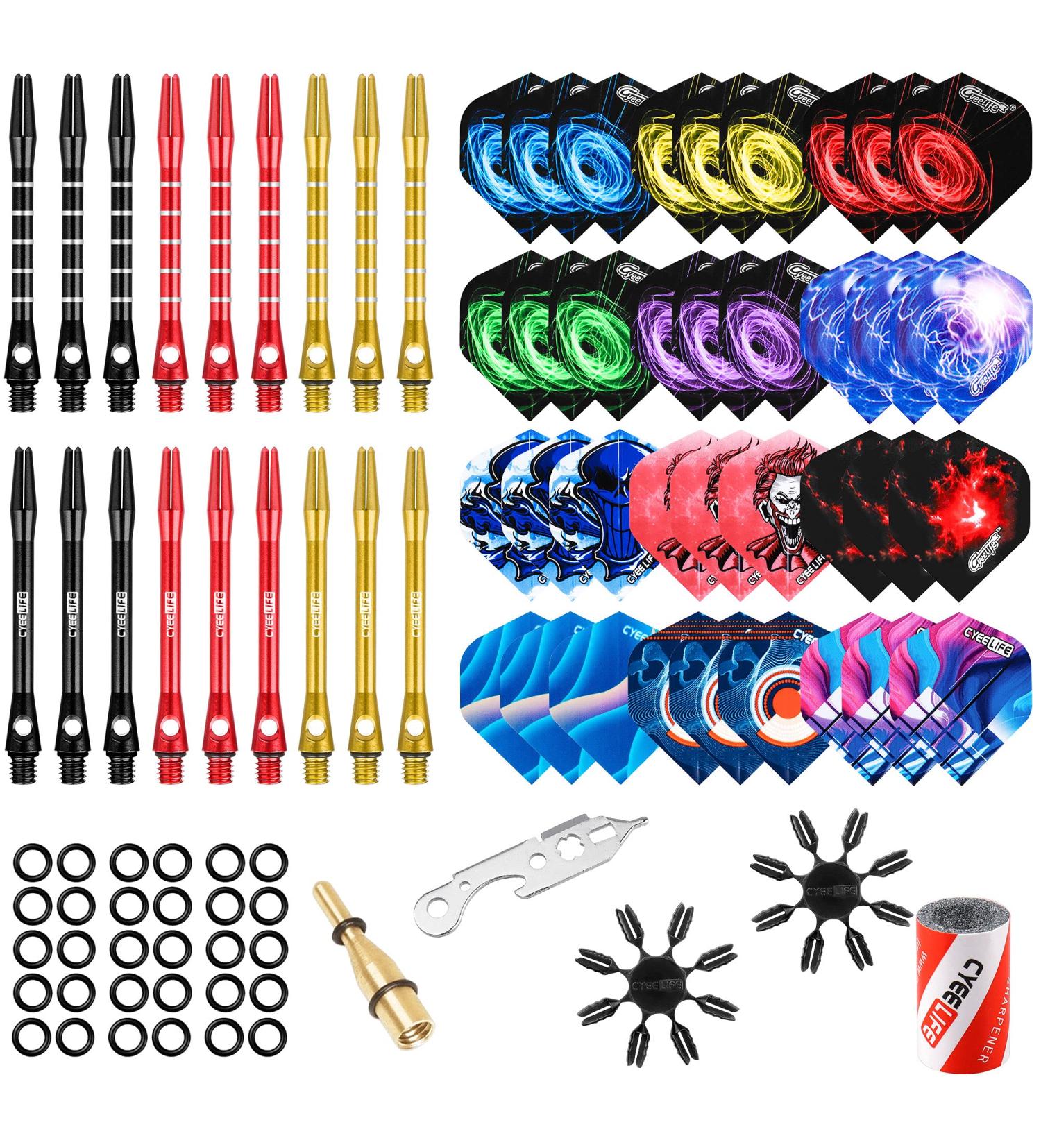 CyeeLife Dart Accessories Set - Flights, Shafts, Sharpener & Tools Kit - Buy Online on GoSupps.com