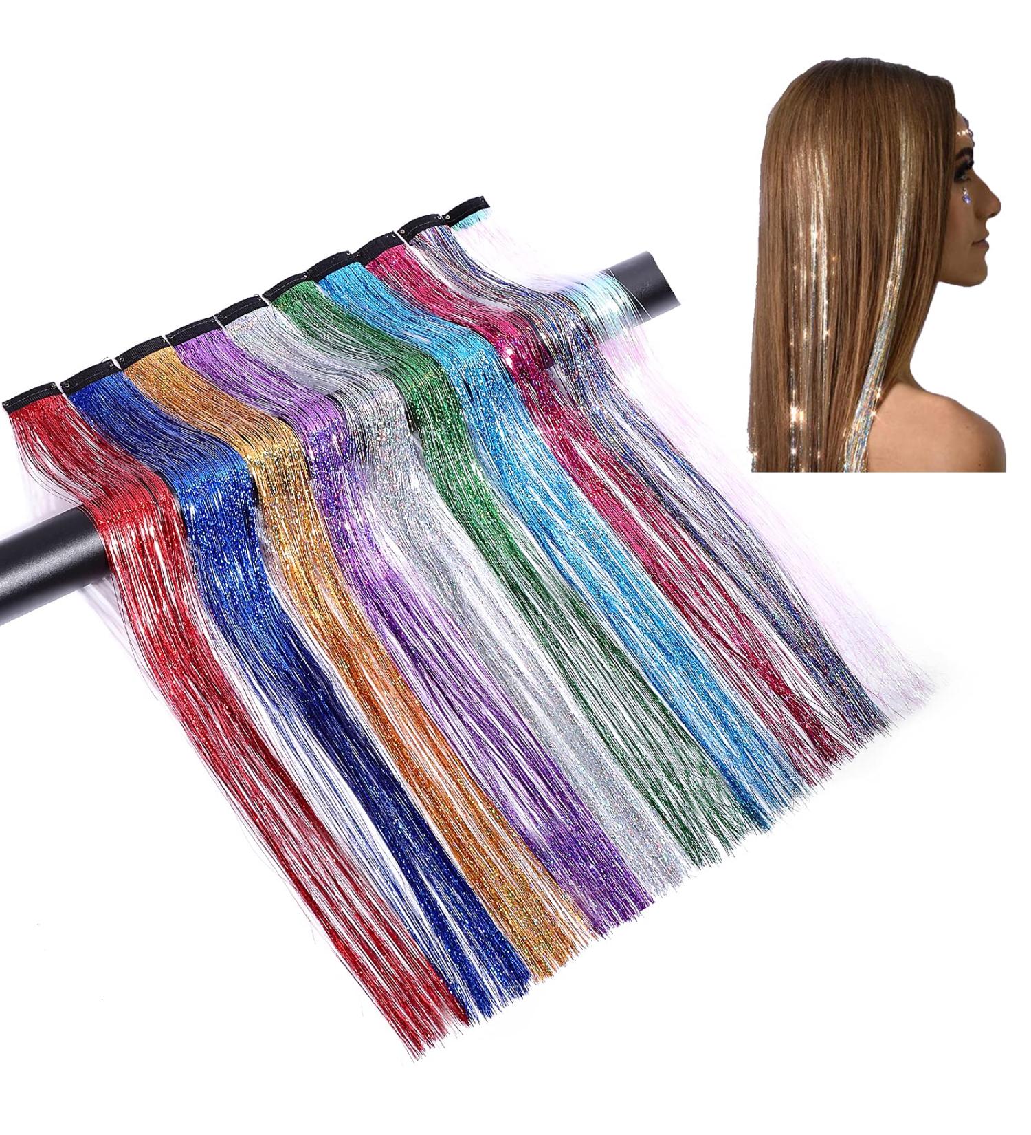 Cybelleza 20 Inch Colored Clip-In Hair Extensions | Glitter & Lametta Festival Accessories | 10 Colors | Synthetic Hair for Women - Buy Online on GoSupps.com