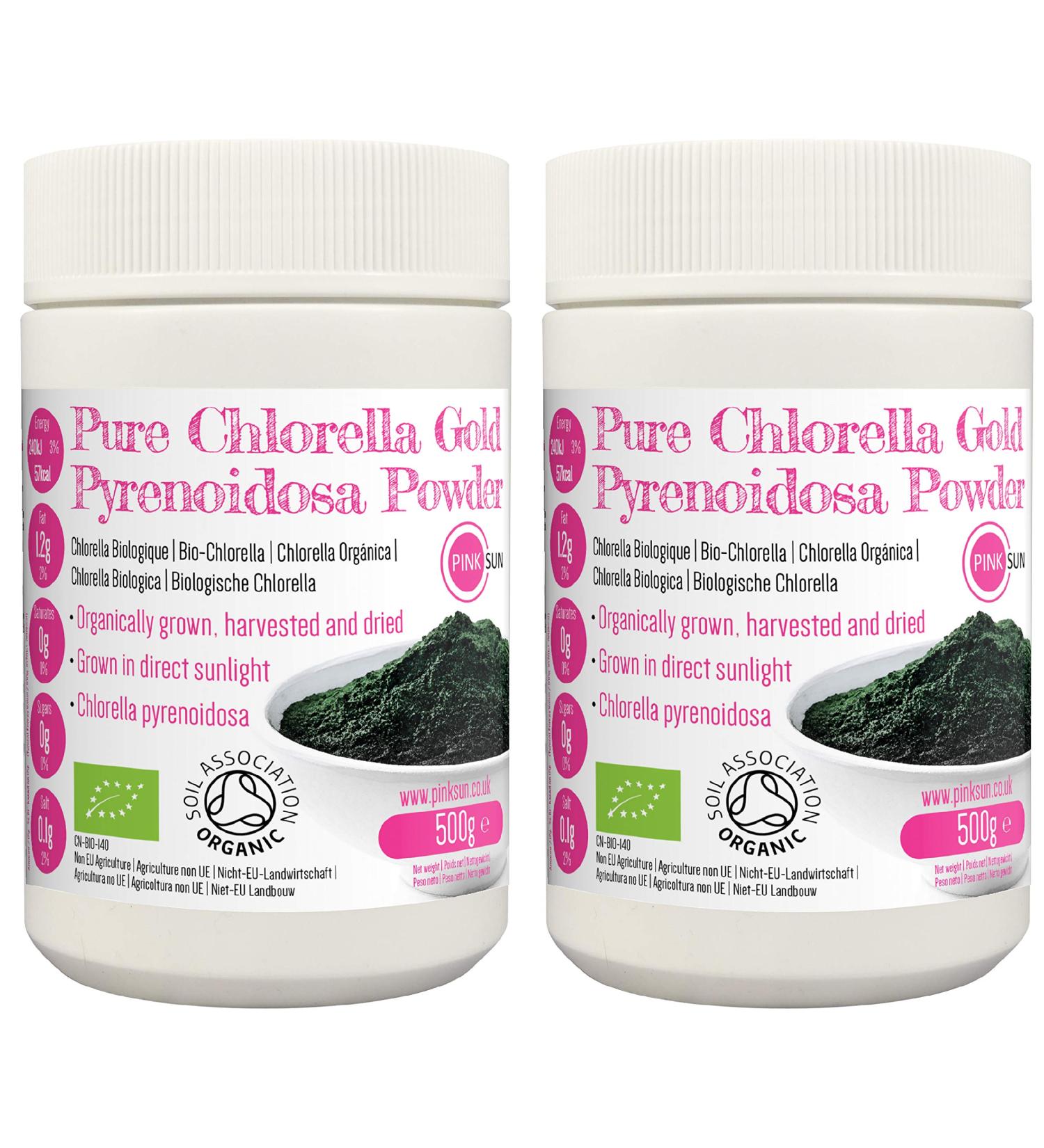 PINK SUN Organic Chlorella Pyrenoidosa Powder 1kg x 2 | Broken Cell Wall | Gluten Free | Non GMO | Vegetarian & Vegan | Certified Organic by Soil Association - Buy Online on GoSupps.com