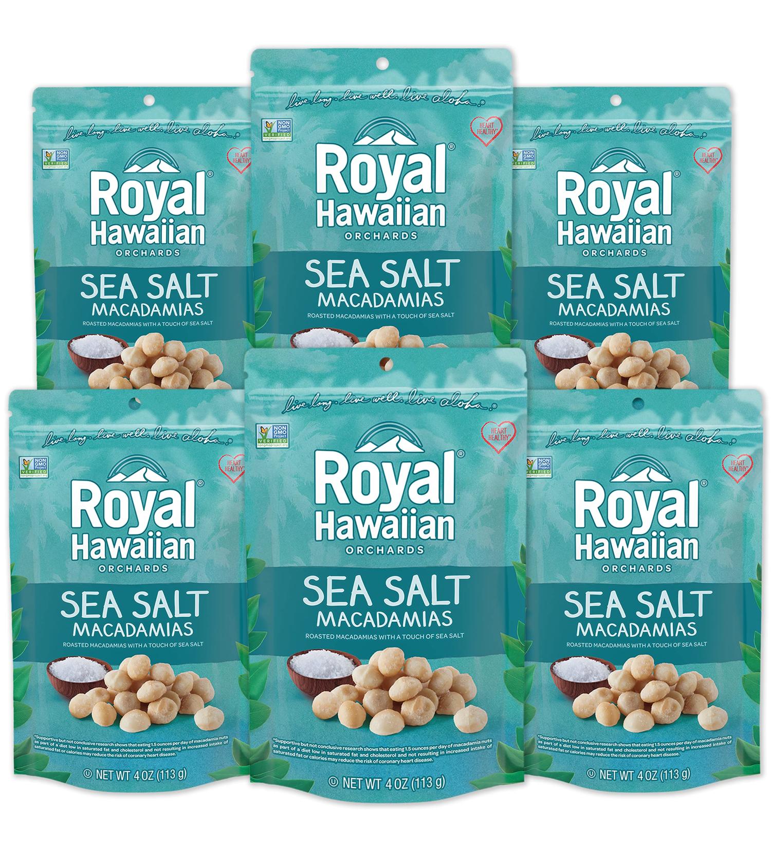 Royal Hawaiian Orchards Sea Salt Macadamia Nuts 4oz (Pack of 6) - 24oz Total - Buy Online on GoSupps.com