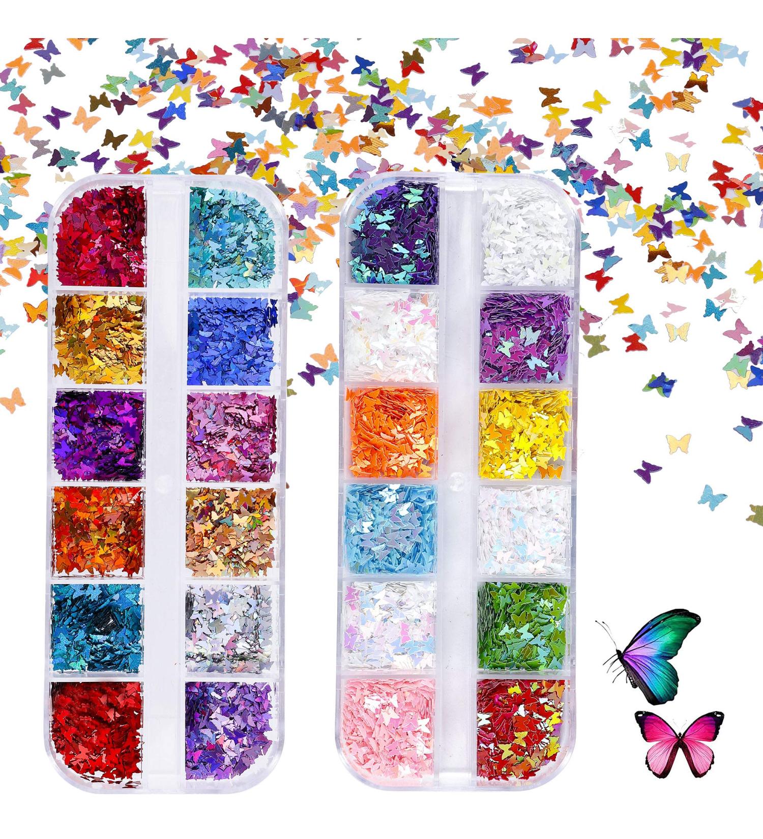 24 Colors Butterfly Nail Glitter for Face Nails Eyes Lips & Hair | Perfect for Festivals Parties & Christmas - Buy Online on GoSupps.com