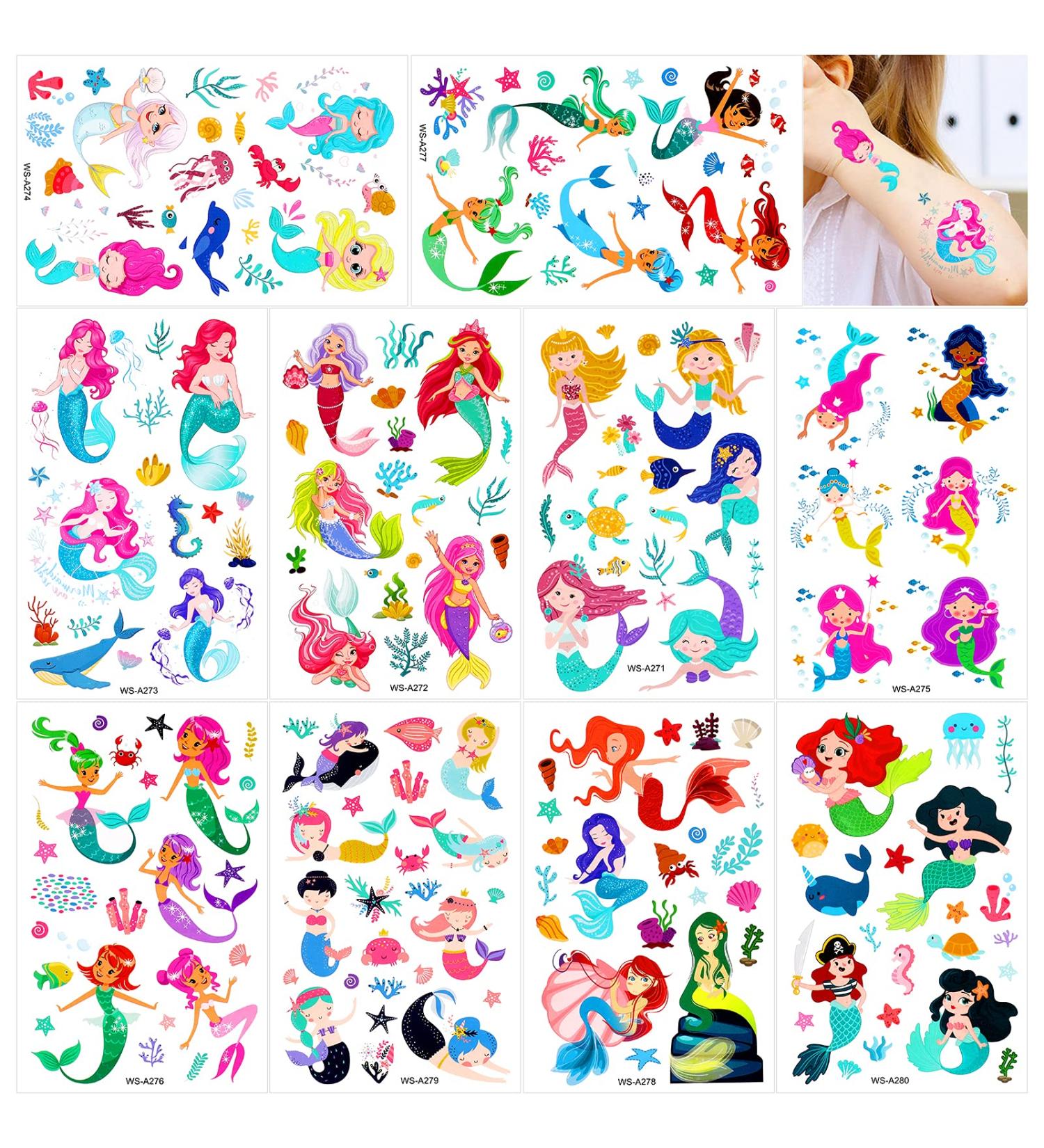Konsait Mermaid Tattoos for Kids - 188+ Cute Temporary Body Stickers for Girls & Boys | Children Birthday Party Favors & Goodie Bag Fillers - Buy Online on GoSupps.com
