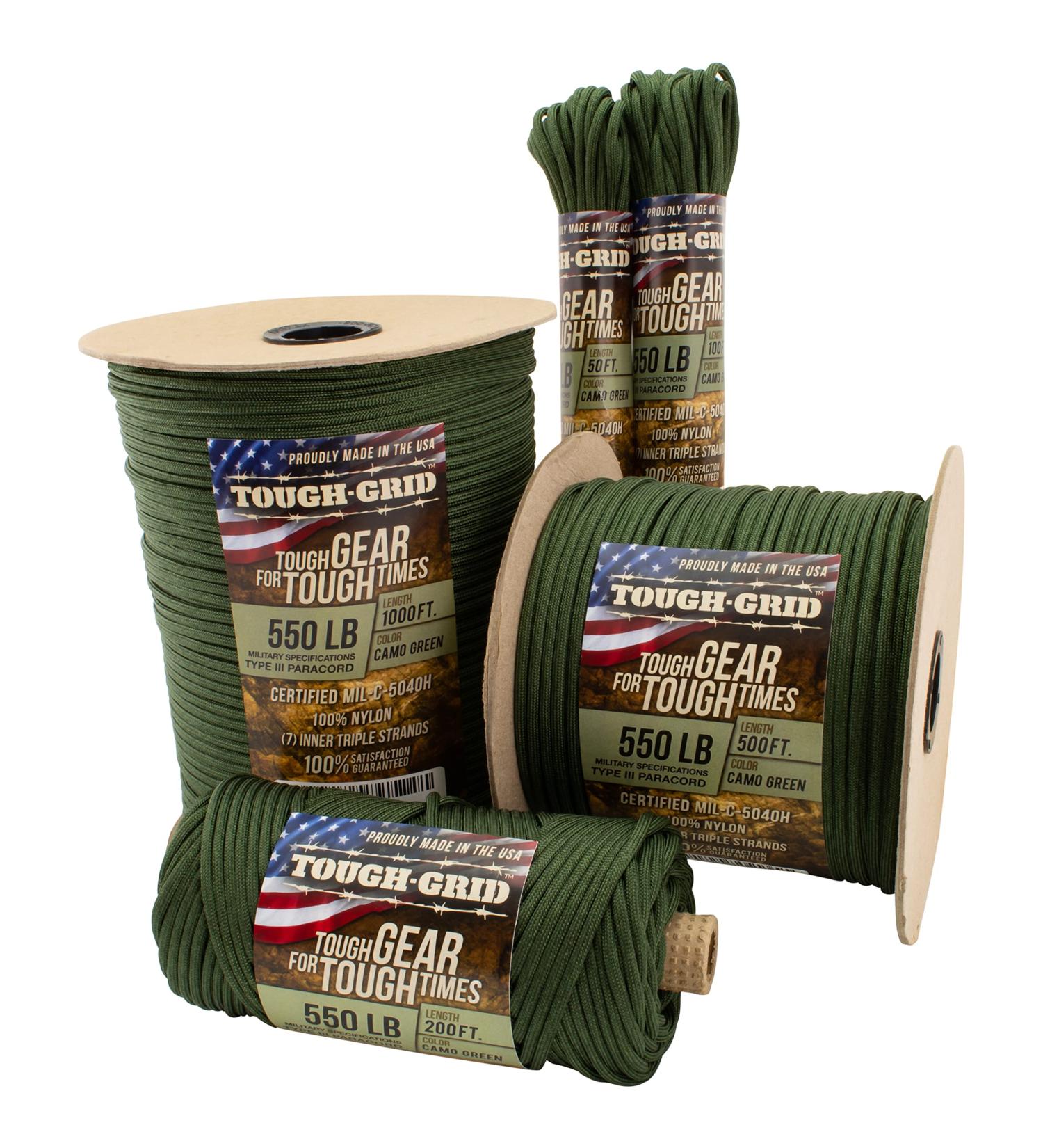TOUGH-GRID 550lb Paracord - Mil-Spec Type III Parachute Cord in Camo Green 100Ft. - Ideal for Bracelets & Lanyards - Buy Online on GoSupps.com