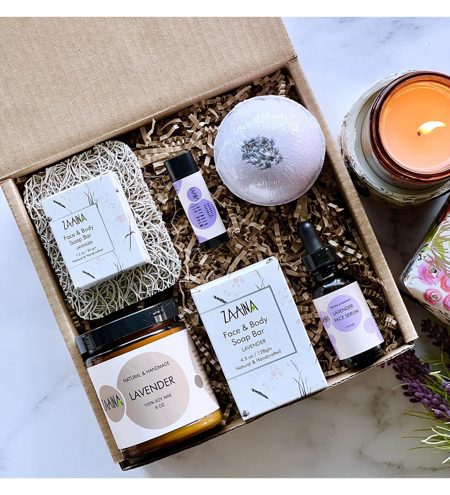 ZAAINA Premium Lavender Spa Gift Set for Women - Luxury Relaxing Self Care Package - Handmade Bath & Body Basket - Ideal Birthday Gift for Her - Buy Online on GoSupps.com