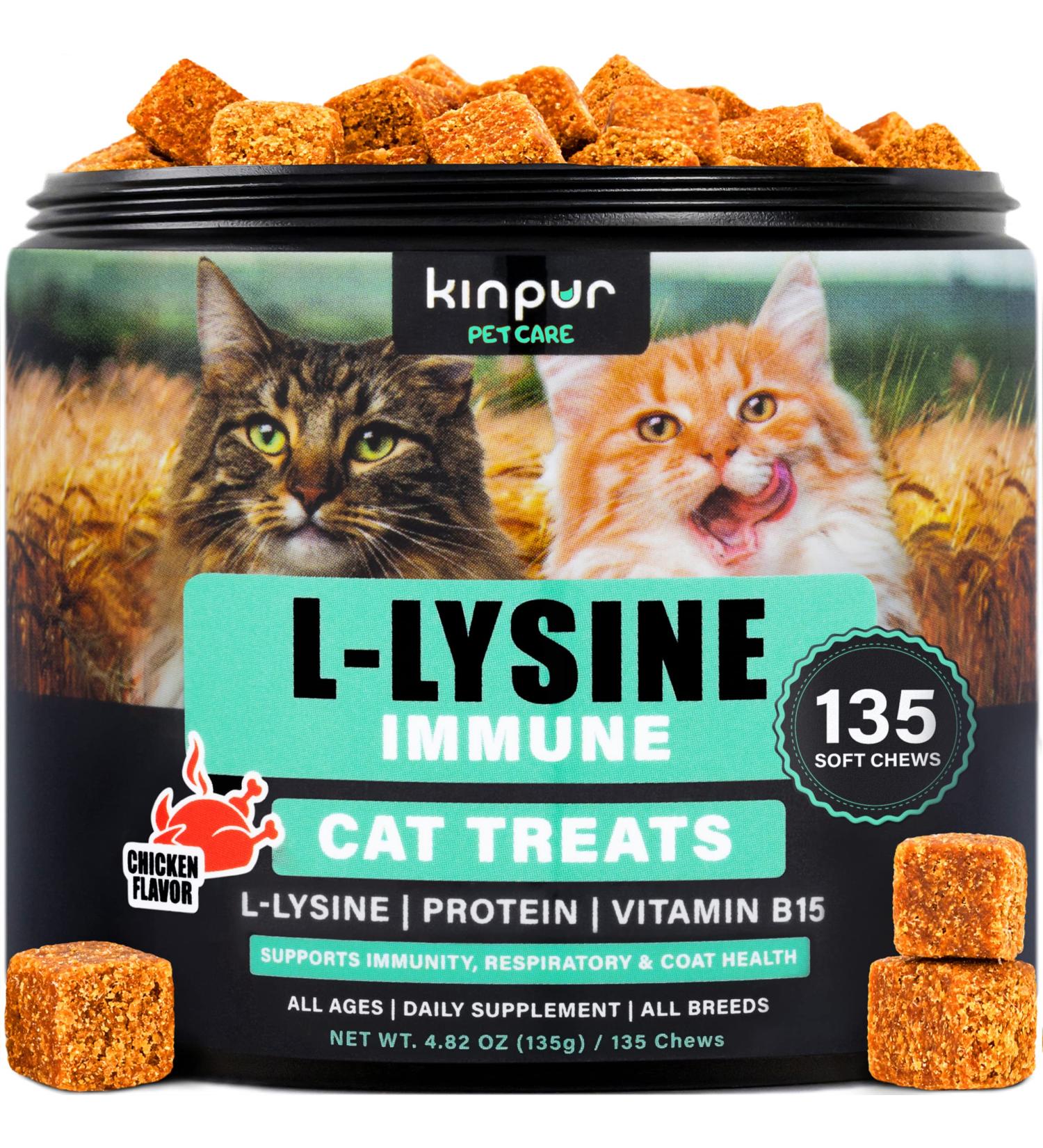 Lysine Cat Treats for Immune Support & Respiratory Health - 135 Soft Chews with Vitamin B, Calcium & Protein - Enriched with L-Lysine for Cats - American Quality - Buy Online on GoSupps.com
