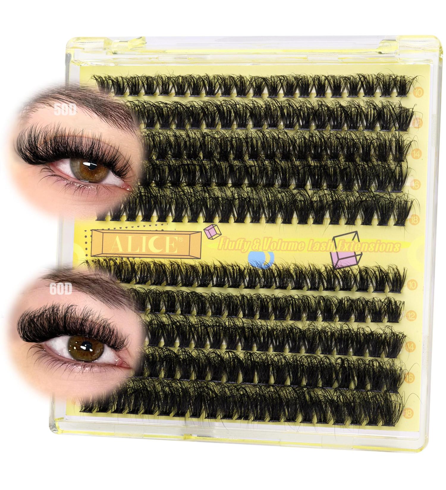 ALICE Fluffy Volume Lash Clusters Individual Lashes DIY Eyelash Extensions 200Pcs Eyelash Clusters(50D+60D 10-18mm D Curl) C - Fluffy 50D+60D - Buy Online on GoSupps.com
