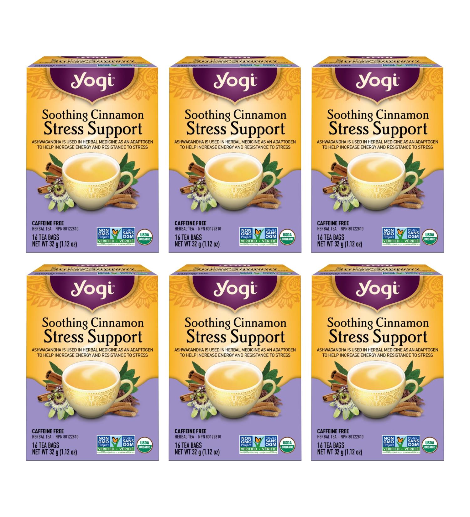 Yogi Tea - Soothing Cinnamon Stress Support Tea (6 Pack) - With Ashwagandha and Passionflower- Caffeine Free Organic Herbal Tea - 96 Tea Bags - Buy Online on GoSupps.com