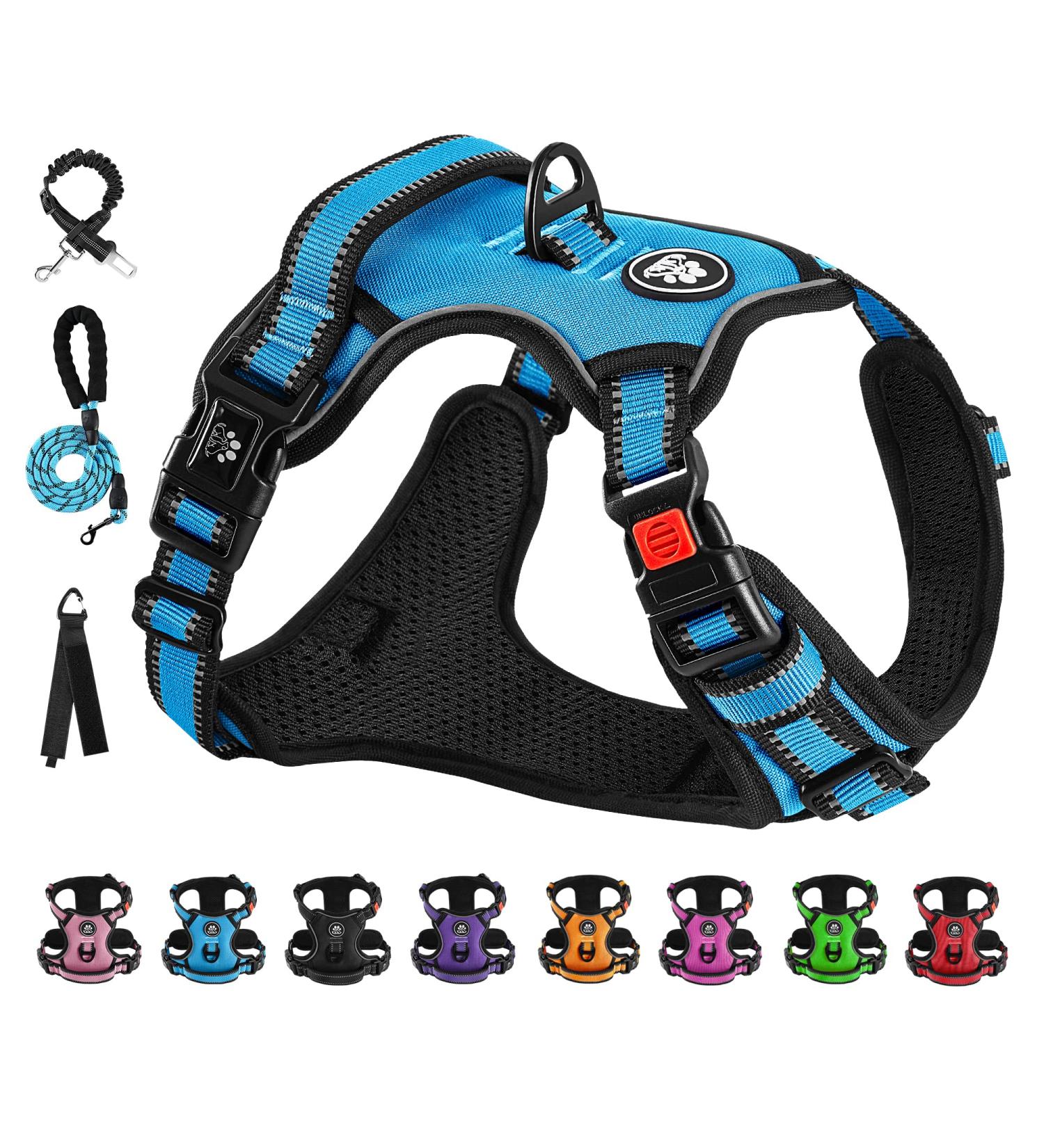 Nestroad Blue Dog Harness for Small Dogs - Padded Anti-Train Cushion Design Adjustable Size S (Neck 28-38cm Chest 38-53cm) with Reflective Strips - Buy Online on GoSupps.com