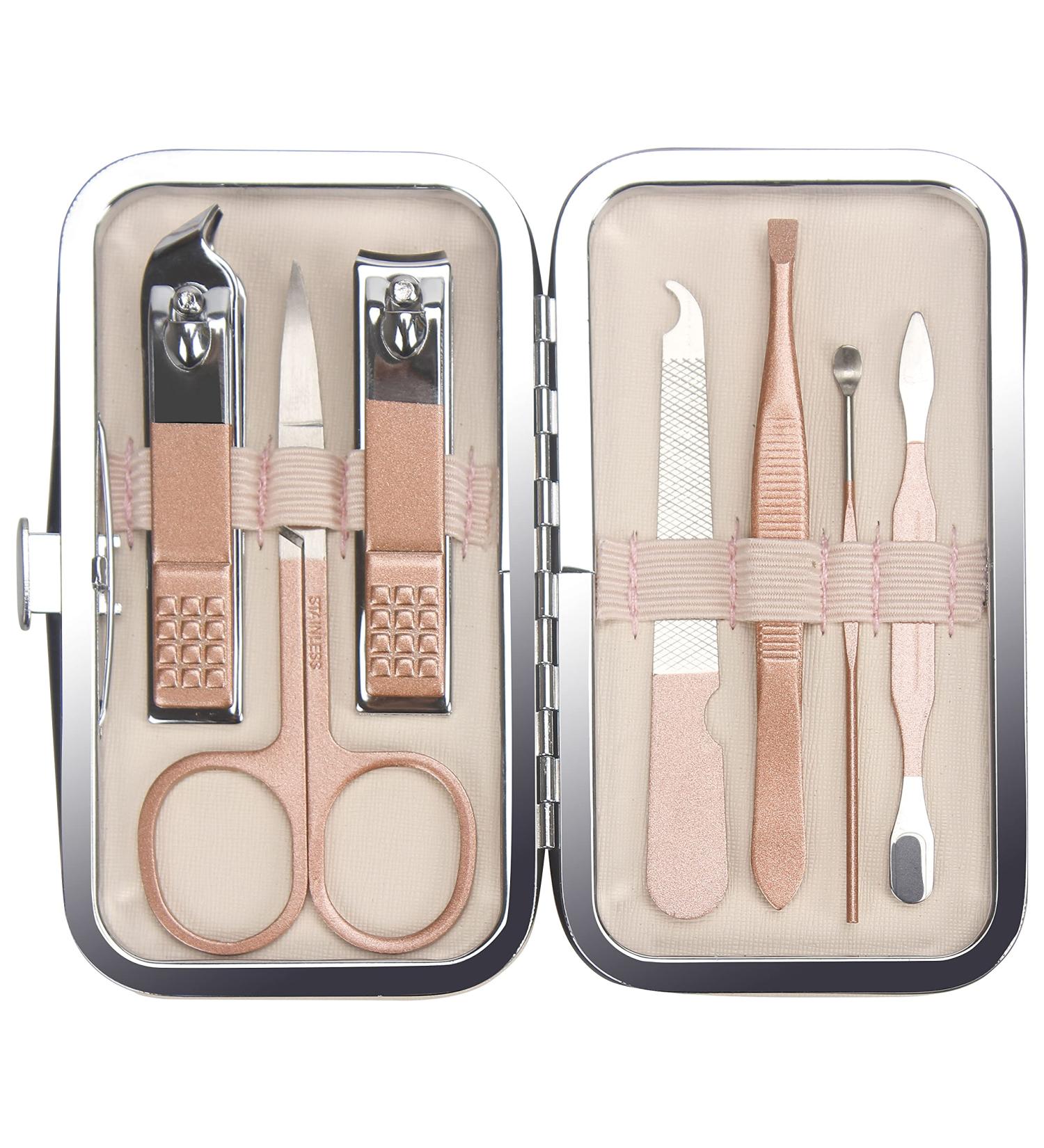 Ryalan 7-Piece Pink Nail Clipper Set - Professional Stainless Steel Manicure and Pedicure Tools with Luxurious Travel Case - Buy Online on GoSupps.com