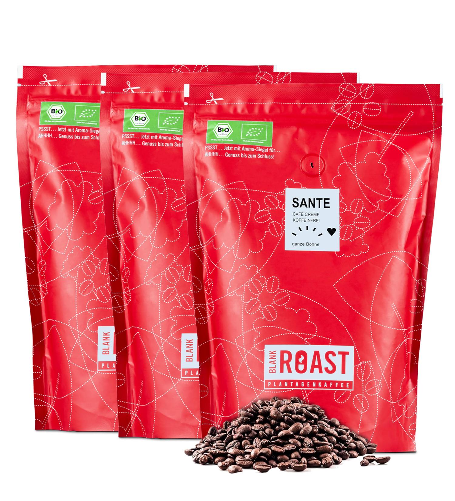 Buy 1kg Sante Blank Roast Bio Coffee Beans - Caffeine-Free 100% Arabica from Peru - Low Acid & Eco-Friendly Decaffeinated - Perfect for All Brewing Methods - Buy Online on GoSupps.com