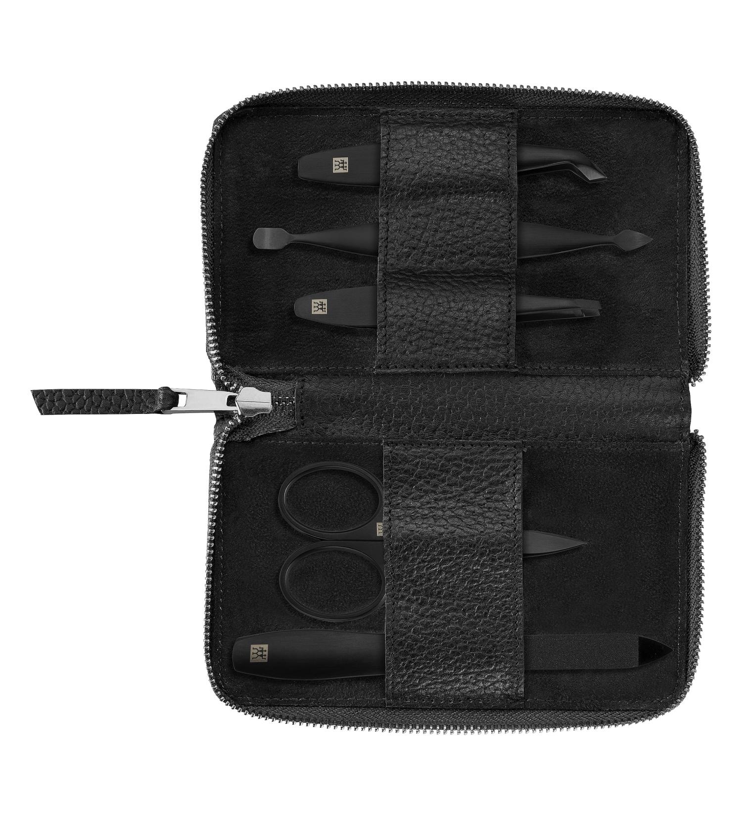 ZWILLING Premium Black Edition 5 Piece Genuine Leather Snap Closure Travel Set with Nail Scissors and Cuticle Cutter - Buy Online on GoSupps.com