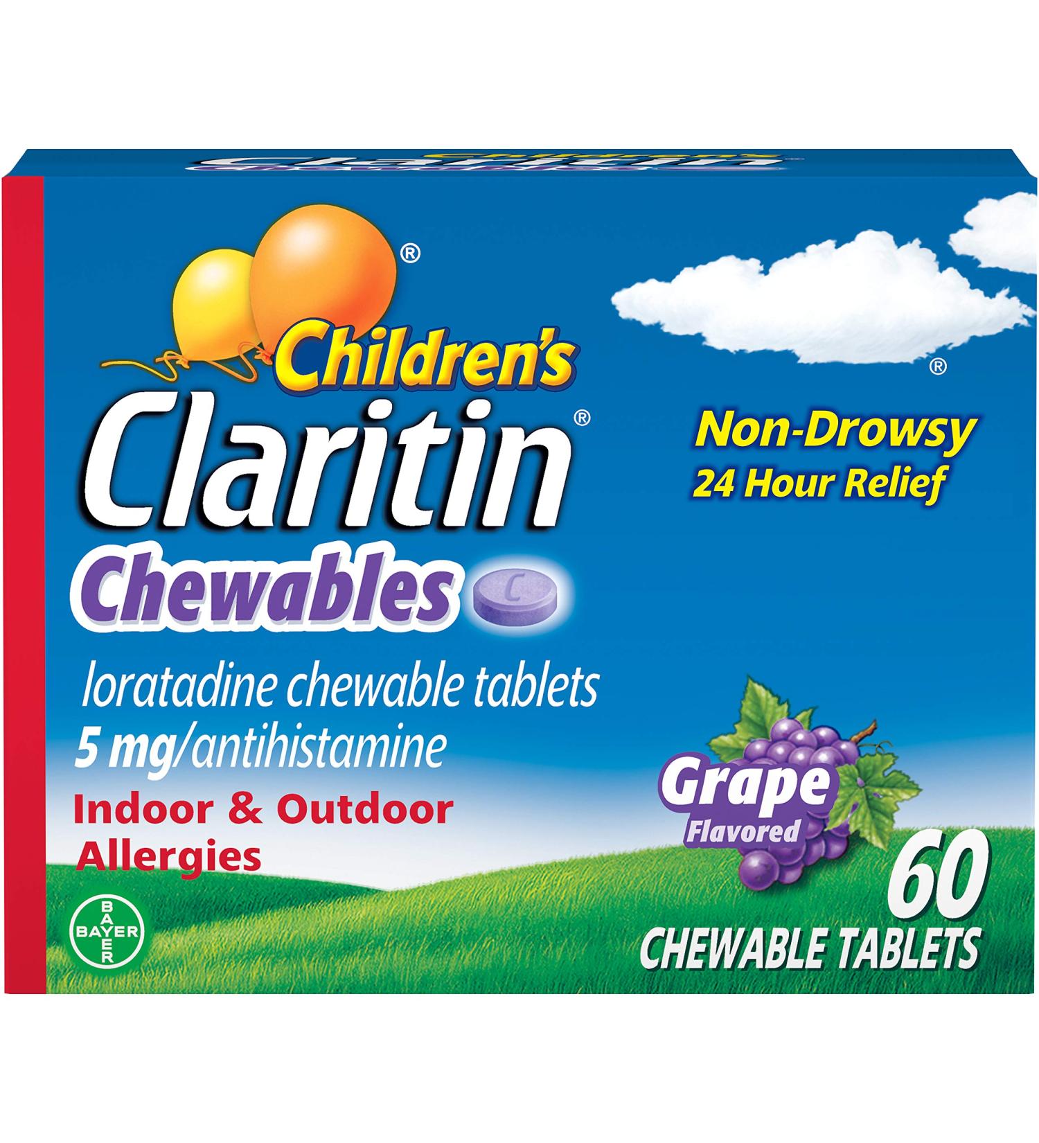 Claritin Kids Non-Drowsy 24-Hour Allergy Relief Chewables - Grape Flavor (60 Count) - Buy Online on GoSupps.com