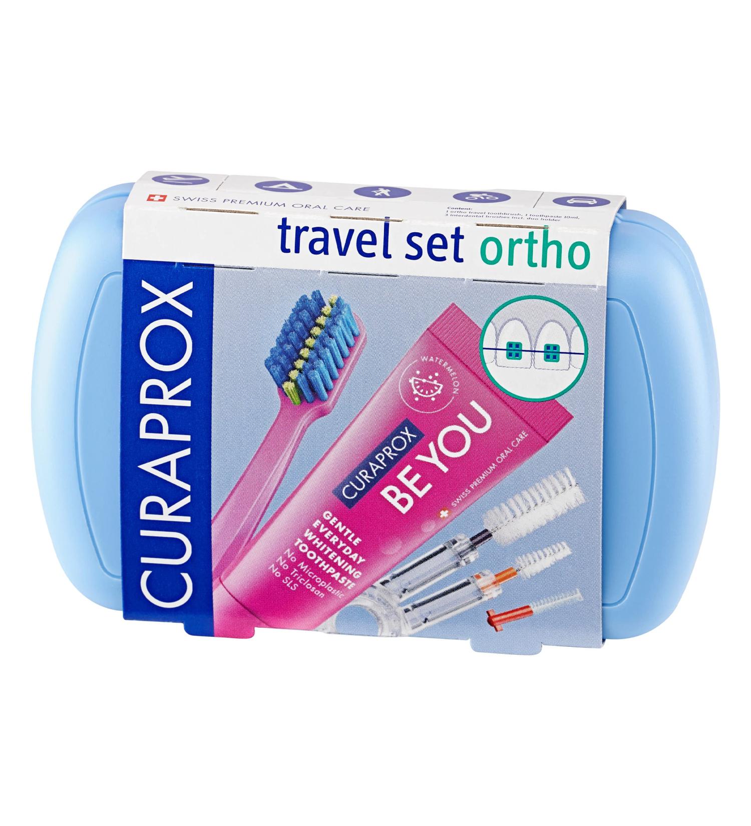 Curaprox Travel Set Ortho Blue - Travel Toothbrush Interdental Brush 10ml Toothpaste & Travel Box | Best International Shipping - Buy Online on GoSupps.com