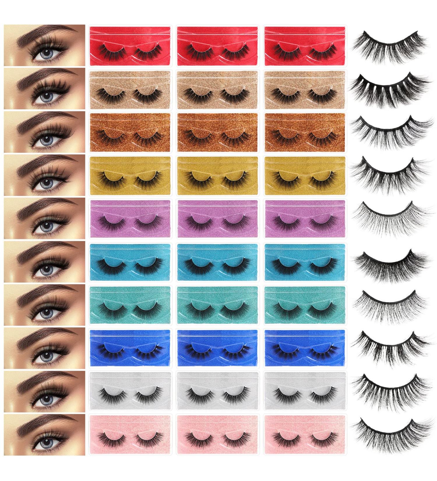 60 Pairs Bulk False Eyelashes: 10 Styles Mink Wispy Natural Volume 3D Fluffy Faux Mink Extensions | Portable Boxes for Women Girls - Buy Online on GoSupps.com