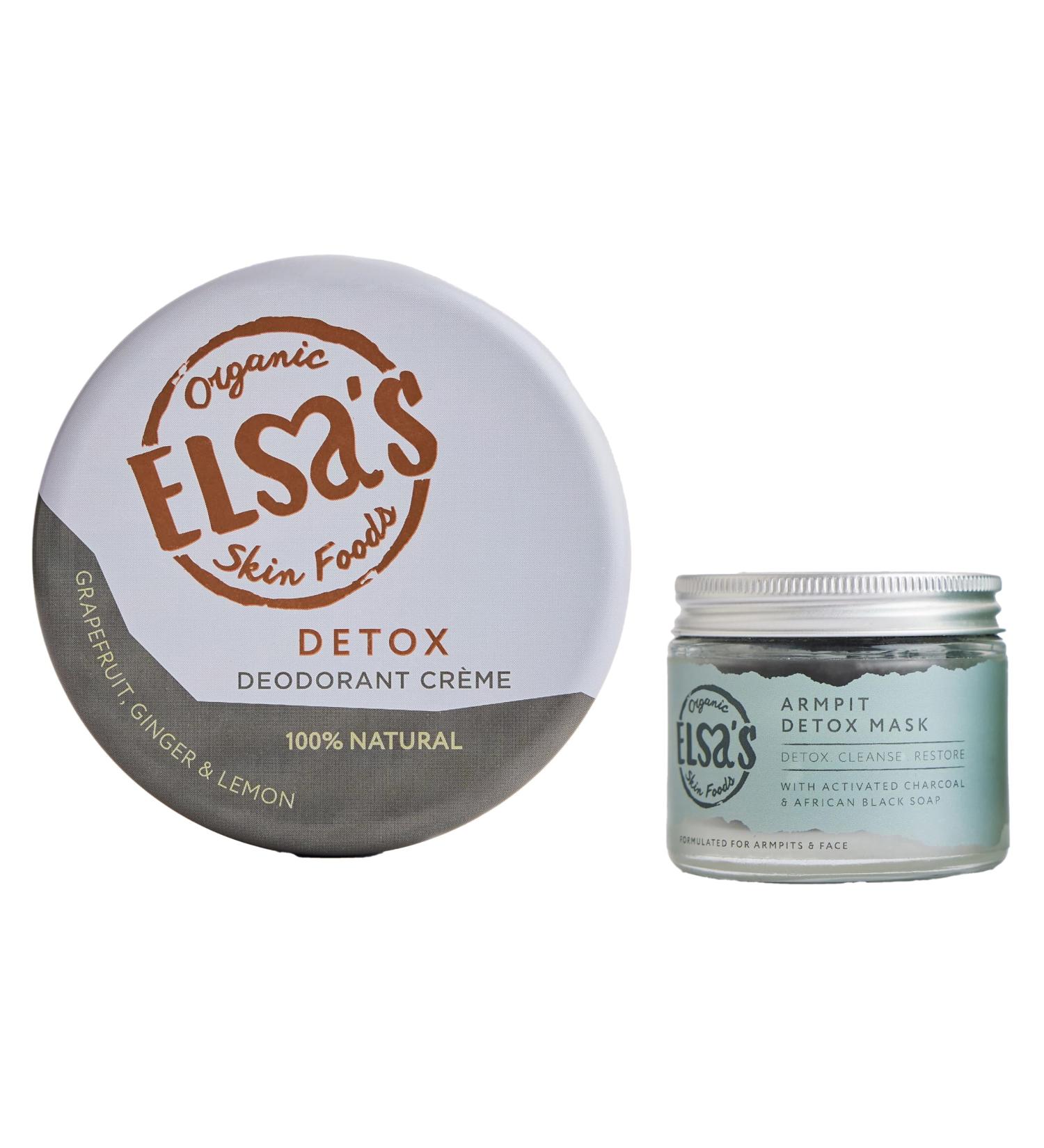  Elsa's Organic Skin Foods Elsa's Detox Bundle - Natural Deodorant Cream and Underarm Mask - Activated Charcoal and African Black Soap - Clears Clogged Pores - Vegan - Buy Online on GoSupps.com