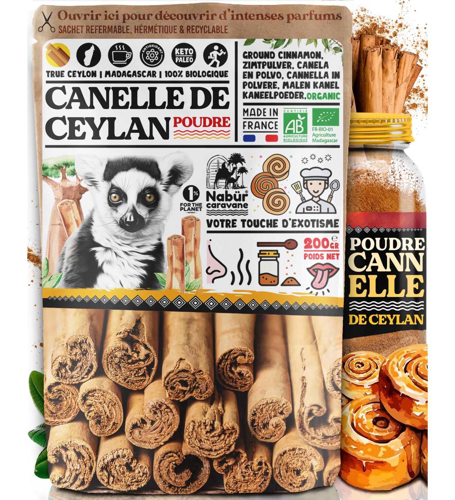 Nab r - 200 gr Poudre Cannelle de Ceylan 100% BIO Sans Additifs Cannelle moulue de Ceylan Madagascar - Buy Online on GoSupps.com