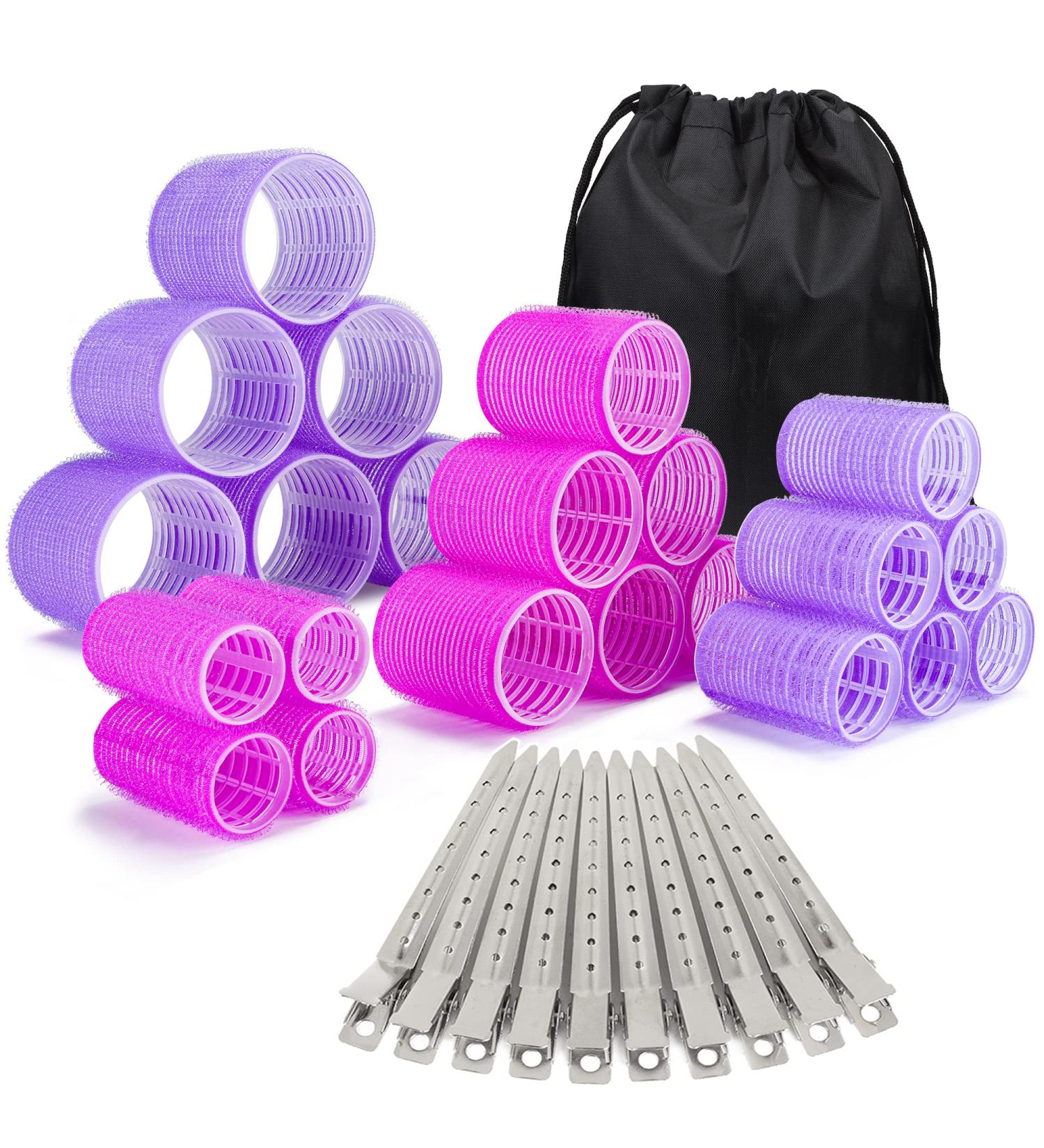 33 Pcs Self Grip Hair Rollers Set for Long, Medium, Short Hair - Jumbo Large Medium Hair Curlers with Velcro Rollers, Stainless Steel Clips, and Storage Bag - Buy Online on GoSupps.com