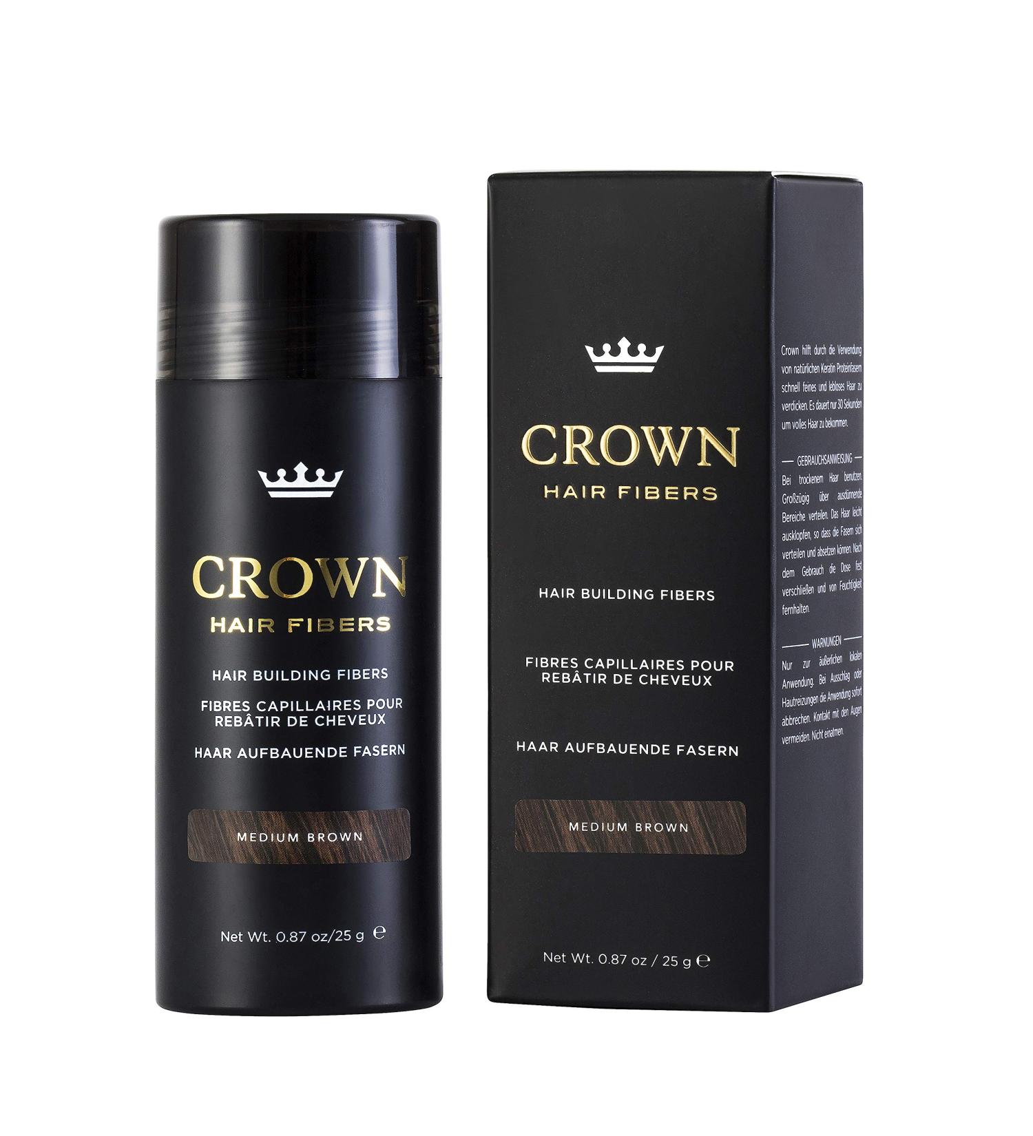 CROWN Hair Fibers for Thinning Hair - Medium Brown 0.87oz/25g Bottle - Natural Keratin Hair Loss Concealer for Men & Women - Buy Online on GoSupps.com