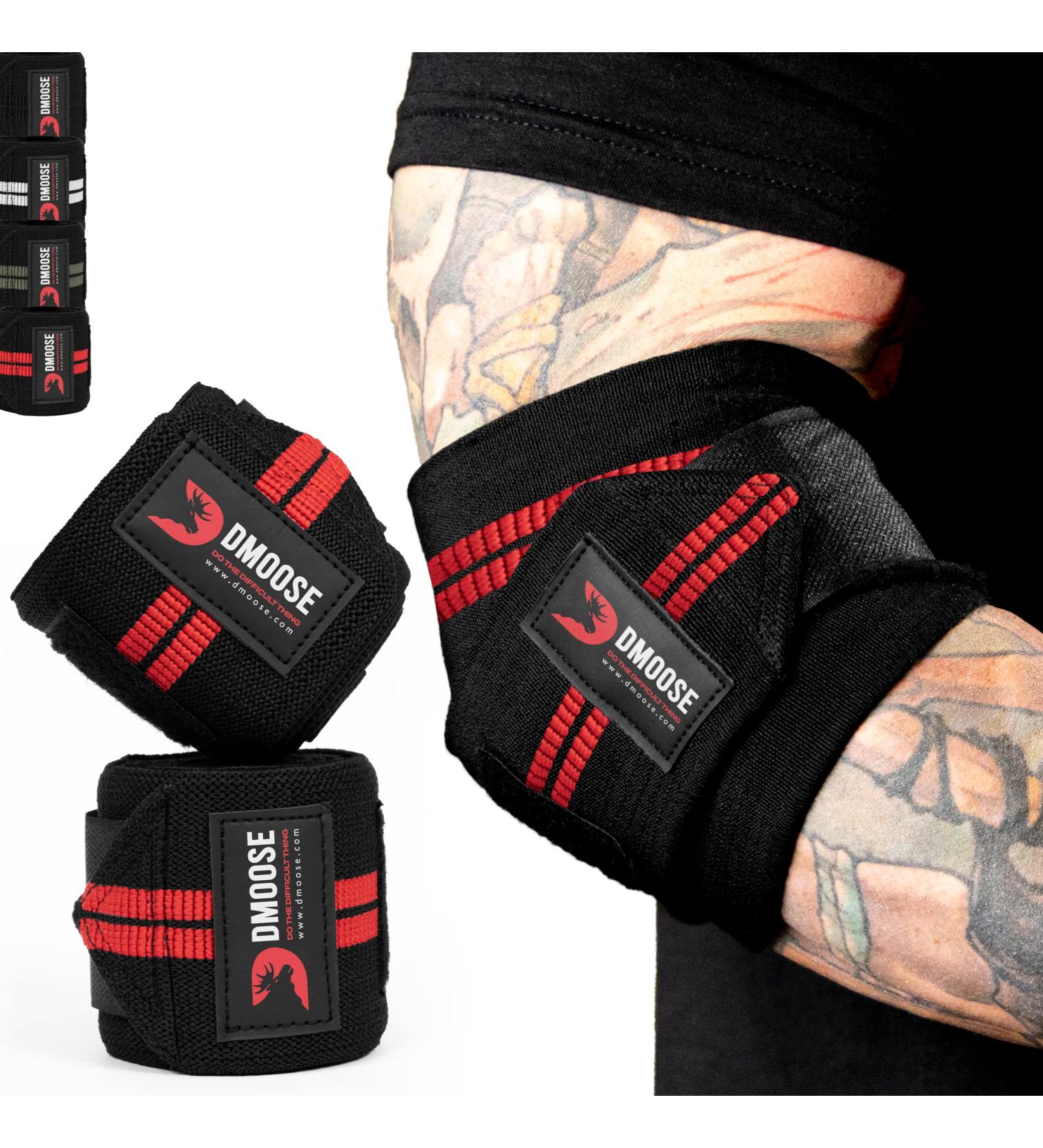 Dmoose Elbow Bandages for Weightlifting & Cross-Training | 40 Nylon Support - Black & Red (1 Pair) | Ideal for Men & Women - Buy Online on GoSupps.com