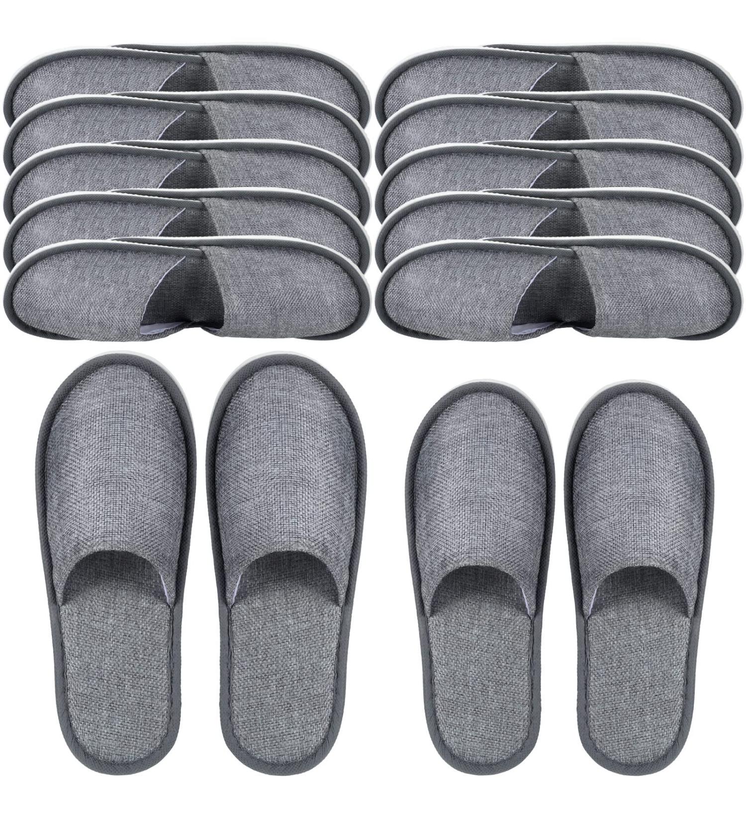 SATINIOR 12 Pairs Disposable Spa Slippers - Non-Slip Closed Toe Hotel Slippers - Grey - Medium-Large Size - Ideal for Women and Men - Buy Online on GoSupps.com