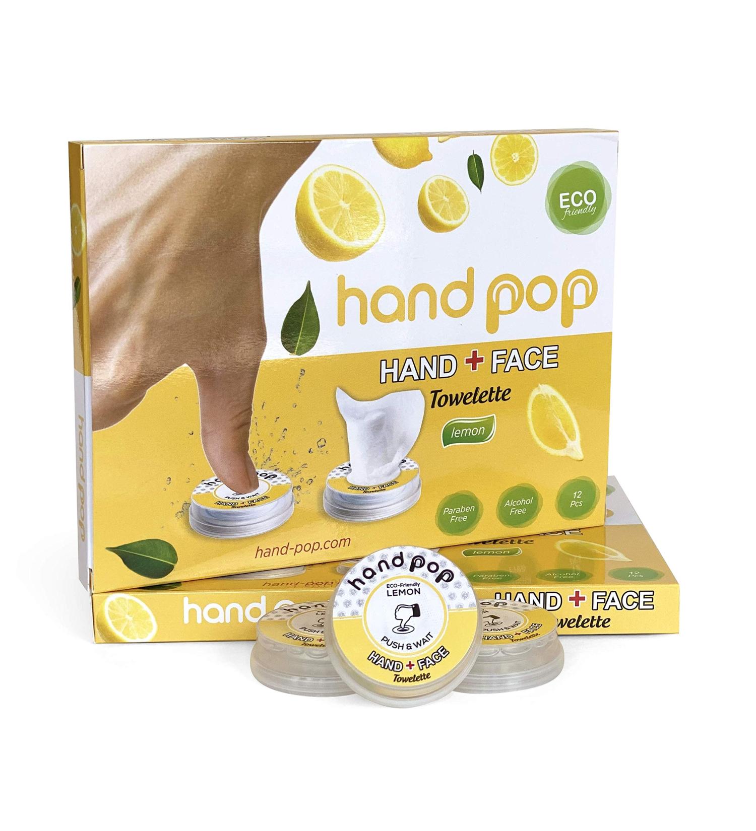 Hand Pop Lemon Scent Hand Wipes - 24 Single Use Towelettes, Alcohol Free, Travel Size - Buy Online on GoSupps.com