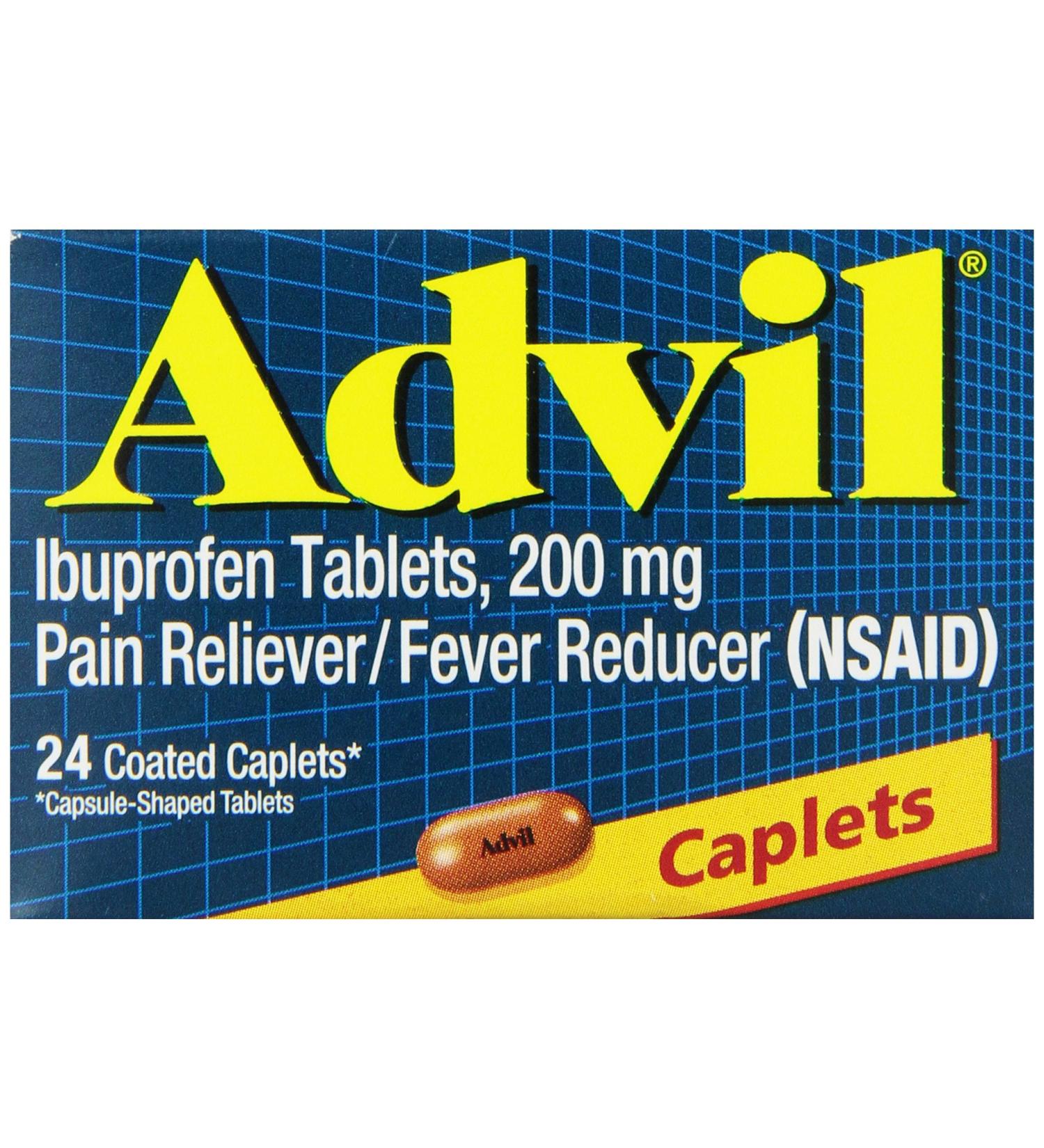 Advil Coated Ibuprofen 200mg Caplets- 24 Count Pack- Pain Reliever and Fever Reducer - Buy Online on GoSupps.com