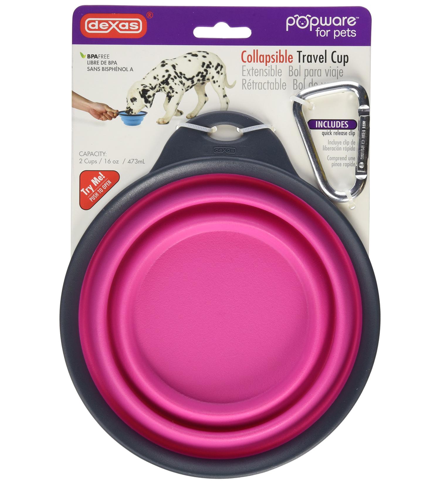 Dexas Pets Collapsible Travel Cup Large - Gray/Pink | Portable Water Bowl for Dogs on-the-go - Buy Online on GoSupps.com
