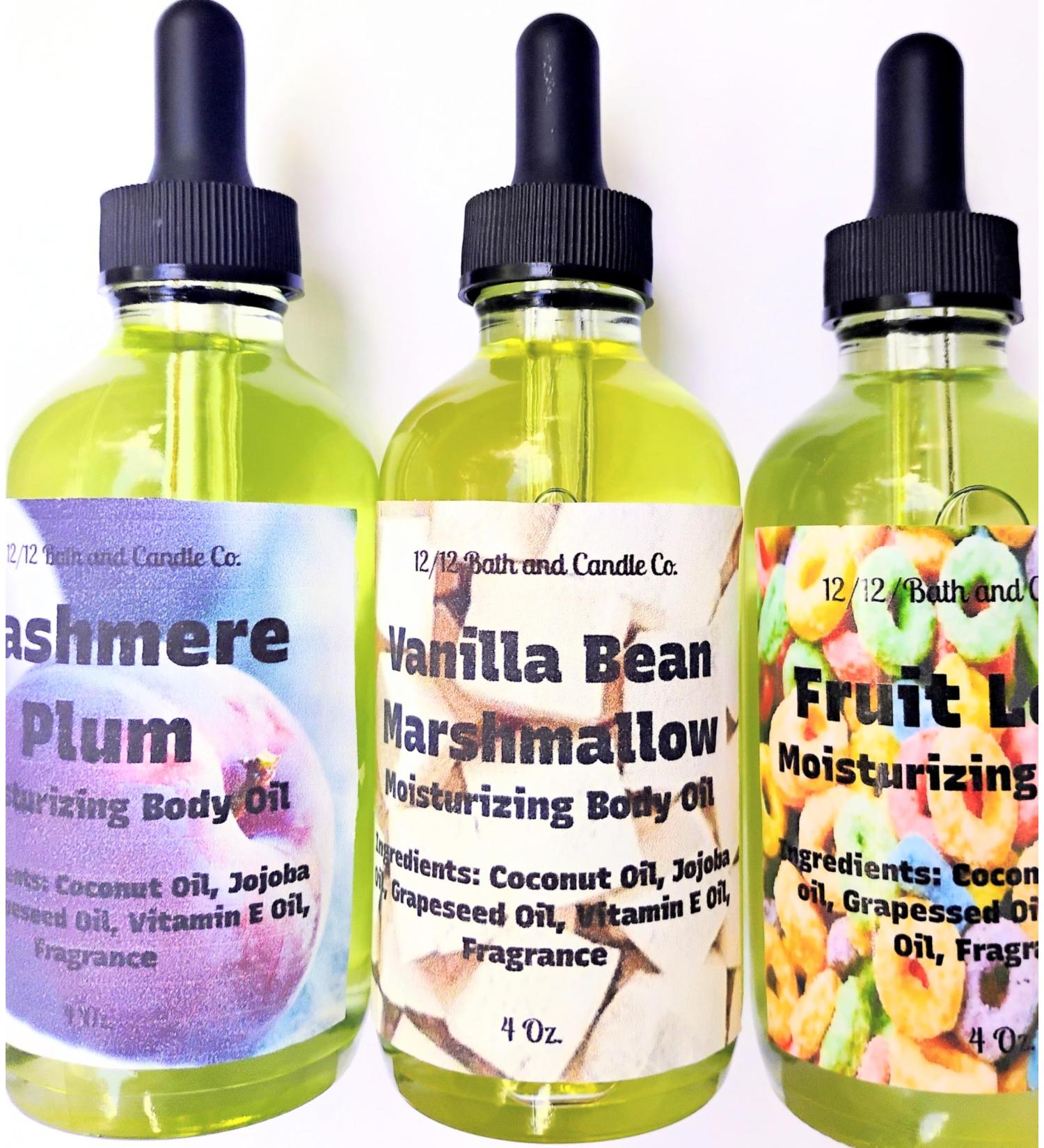 Moisturizing Body Oil 1 4 Oz Glass Dropper Bottle With Coconut Jojoba Grapeseed and Vitamin E Oil Perfume Choose Your Scent (Vanilla bean noel)