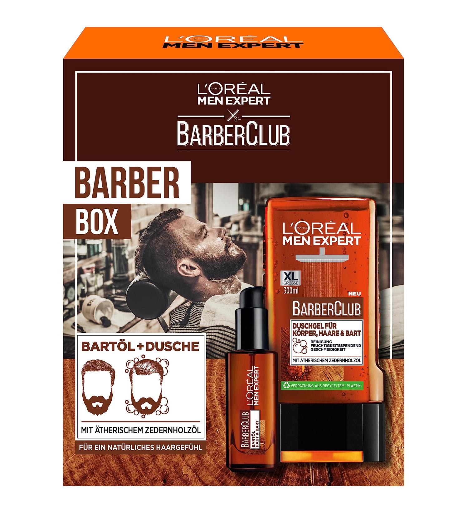 L'Or al Men Expert Bartpflege Set - Beard Oil & Shower Gel Gift for Men | Barber Club | Cedar Oil Infused 330ml - Buy Online on GoSupps.com