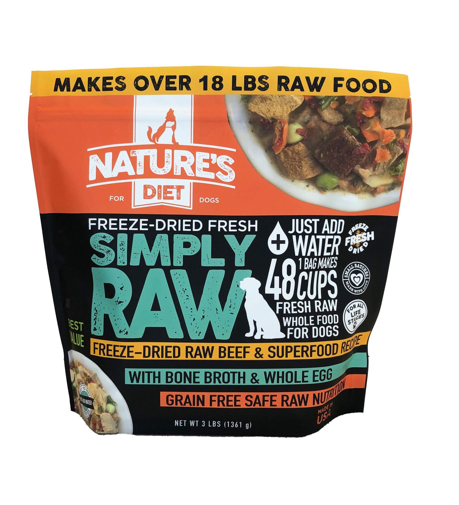 Nature's Diet Simply Raw Freeze-Dried Whole Food Meal - 18 Lbs of Fresh Raw Food with Muscle, Organ, Bone Broth, Superfoods, and Omega 3-6-9 - Buy Online on GoSupps.com