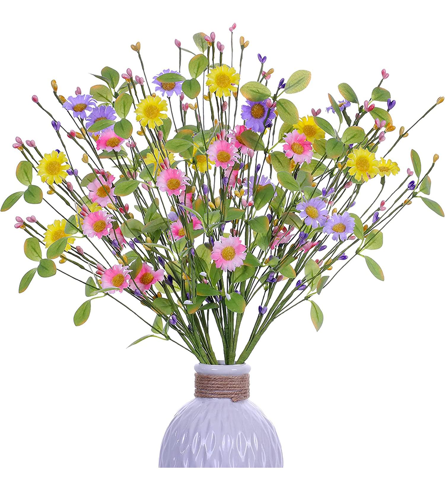 Yawwind 6 Pack Spring Flower Picks - 17 Inch Tall Artificial Flower and Berry Stems for Easter Decor - Spring Flower Arrangement (YE/PK/VT) - Buy Online on GoSupps.com