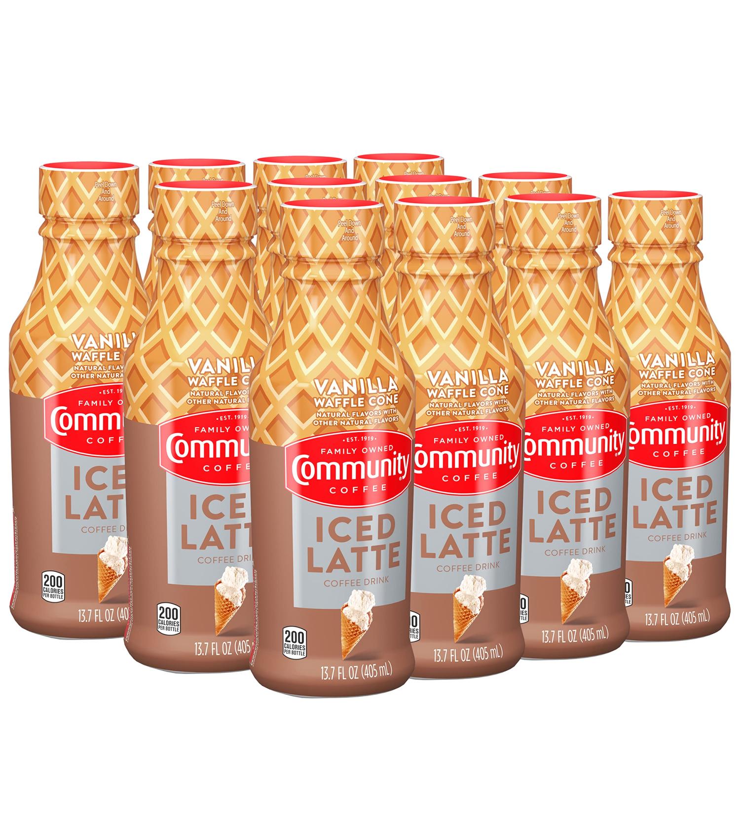 Community Coffee Vanilla Waffle Cone Iced Latte Ready To Drink 13.7oz Bottle - Pack of 12 | Vanilla Waffle Cone 13.7oz - Pack of 12 - Buy Online on GoSupps.com