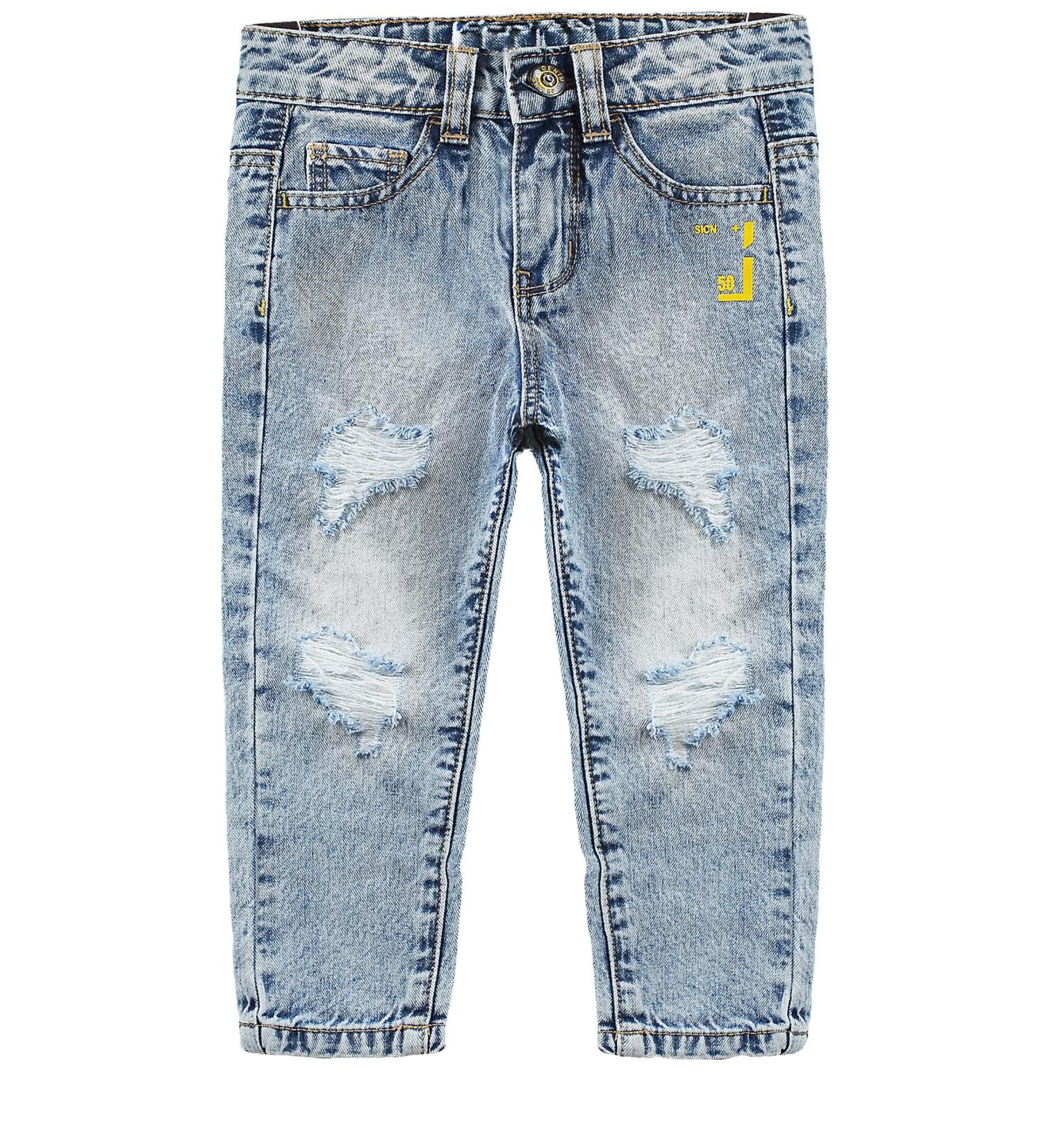 KIDSCOOL SPACE Baby Boys Jeans | Elastic Waist | Straight Fit | Ripped Denim | Light Blue | 3-4 Years - Buy Online on GoSupps.com